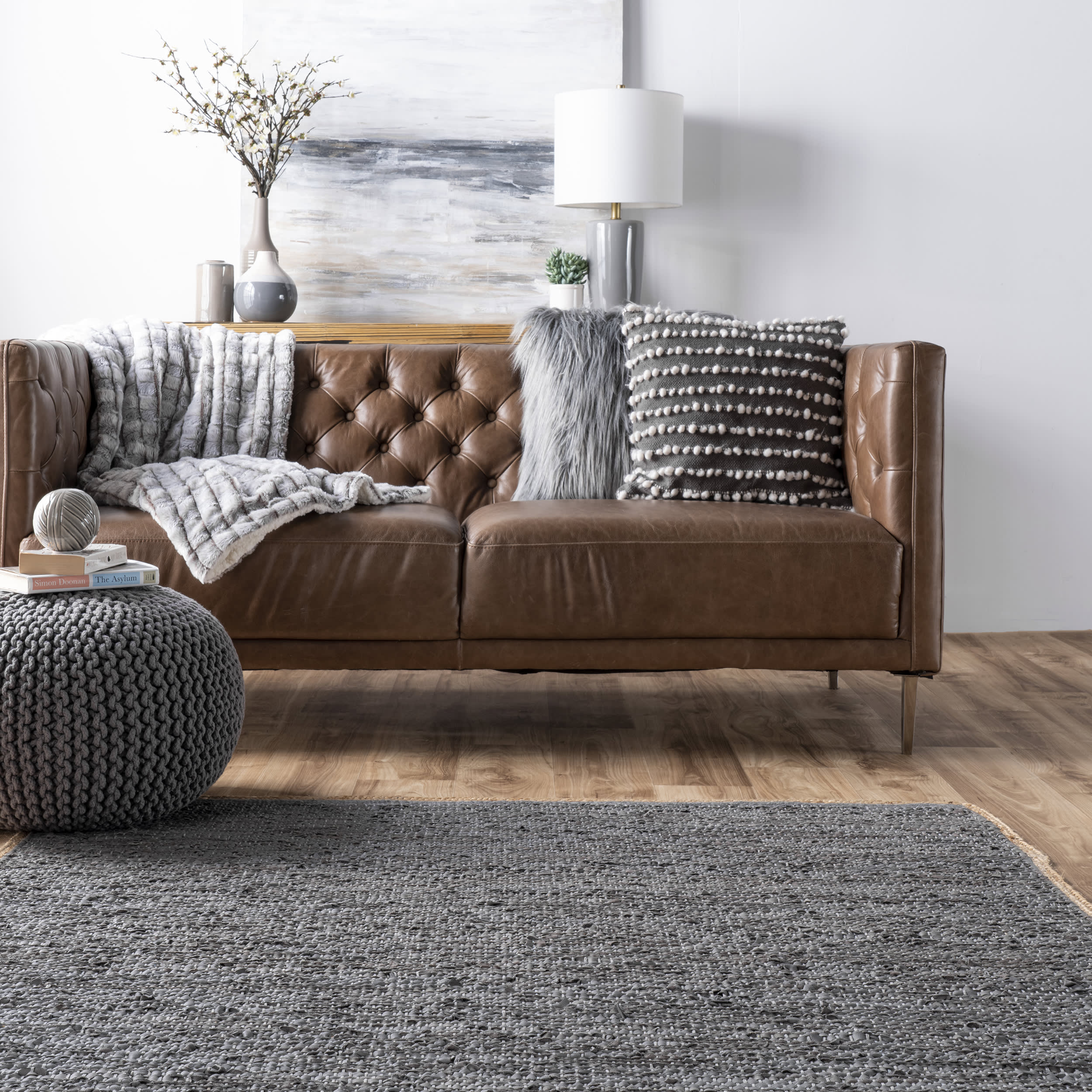 Solid Leather Flatweave Rug | Grey - Image 4