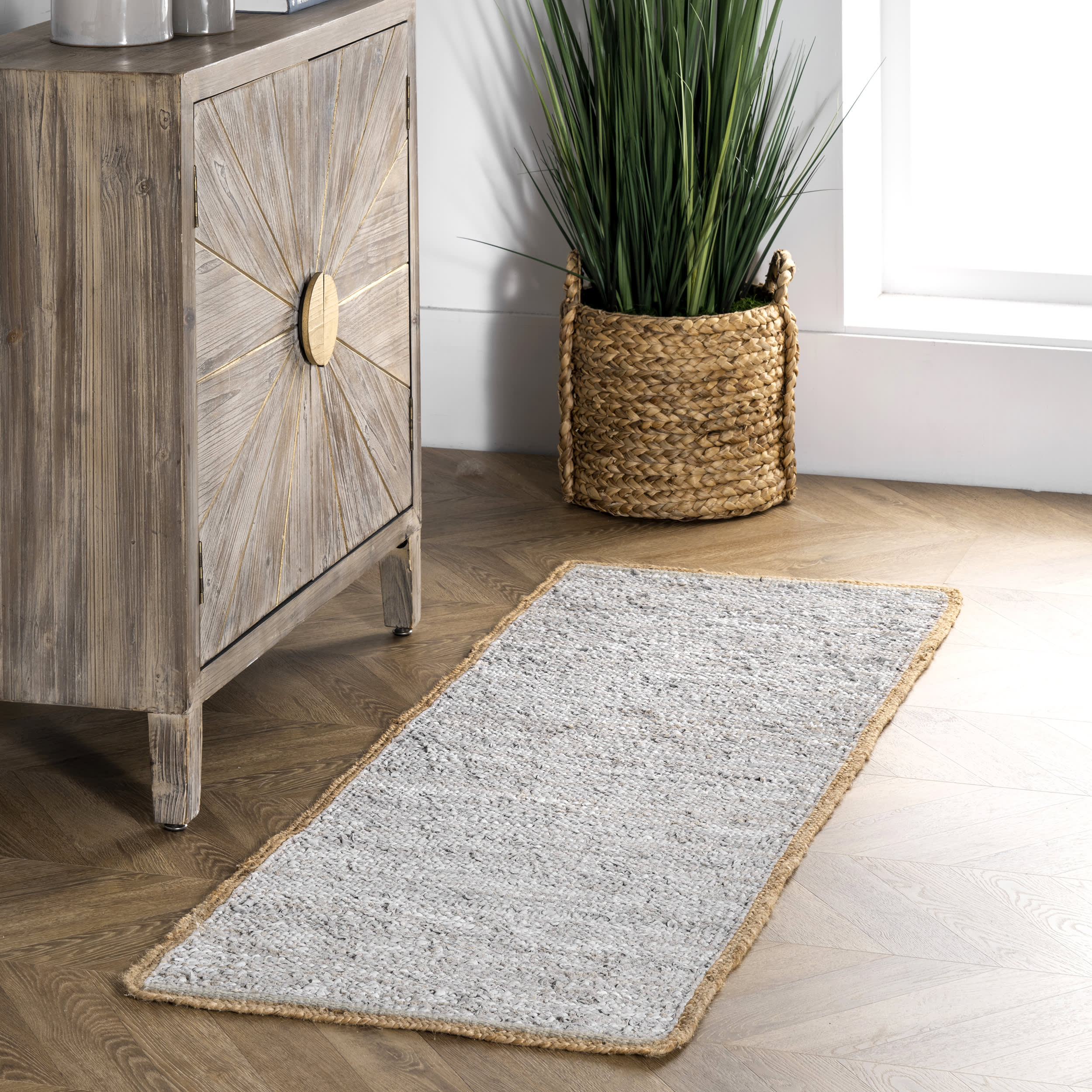 Solid Leather Flatweave Rug | Light Grey - Image 2