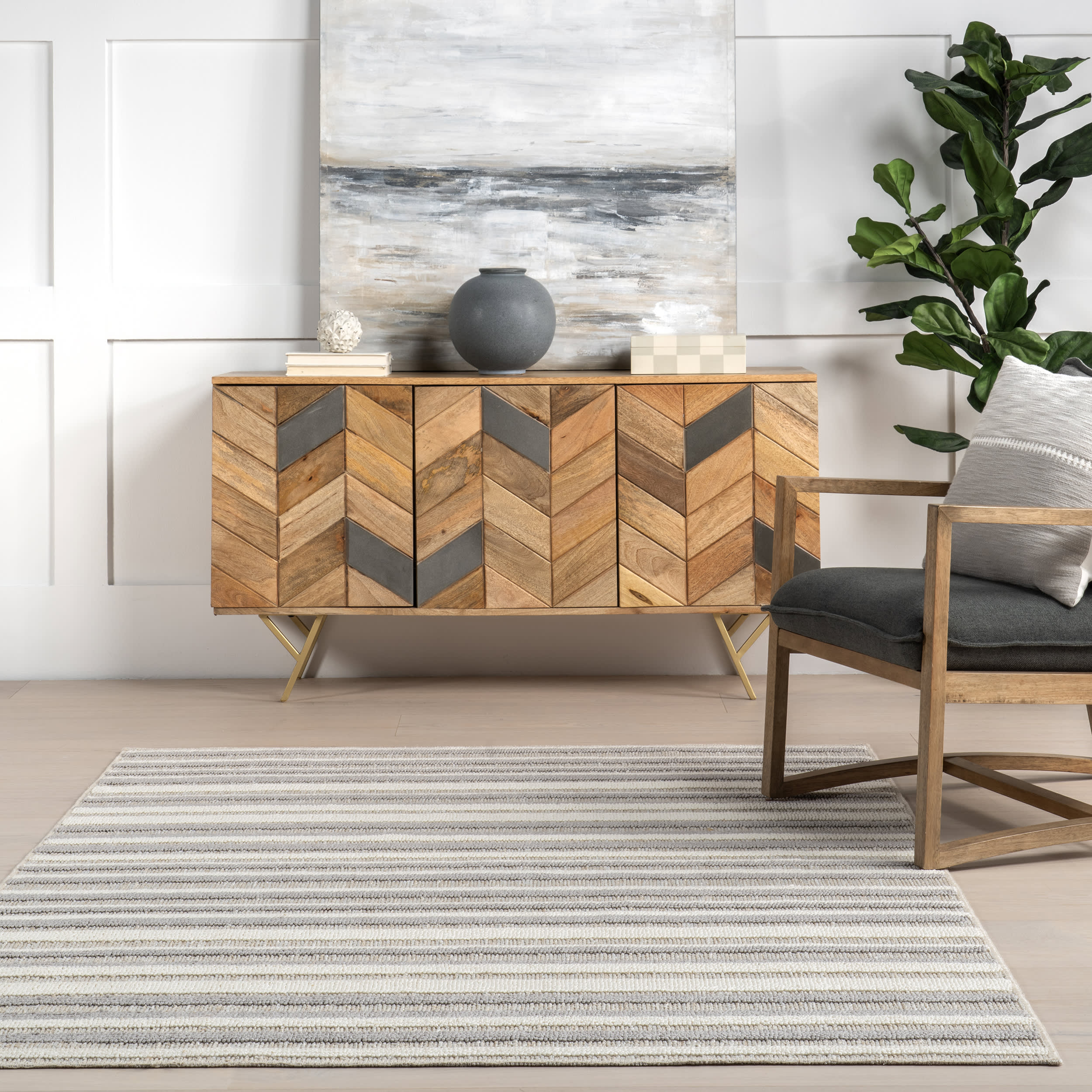 Sonja Striped Washable Rug | Light Grey - Image 4