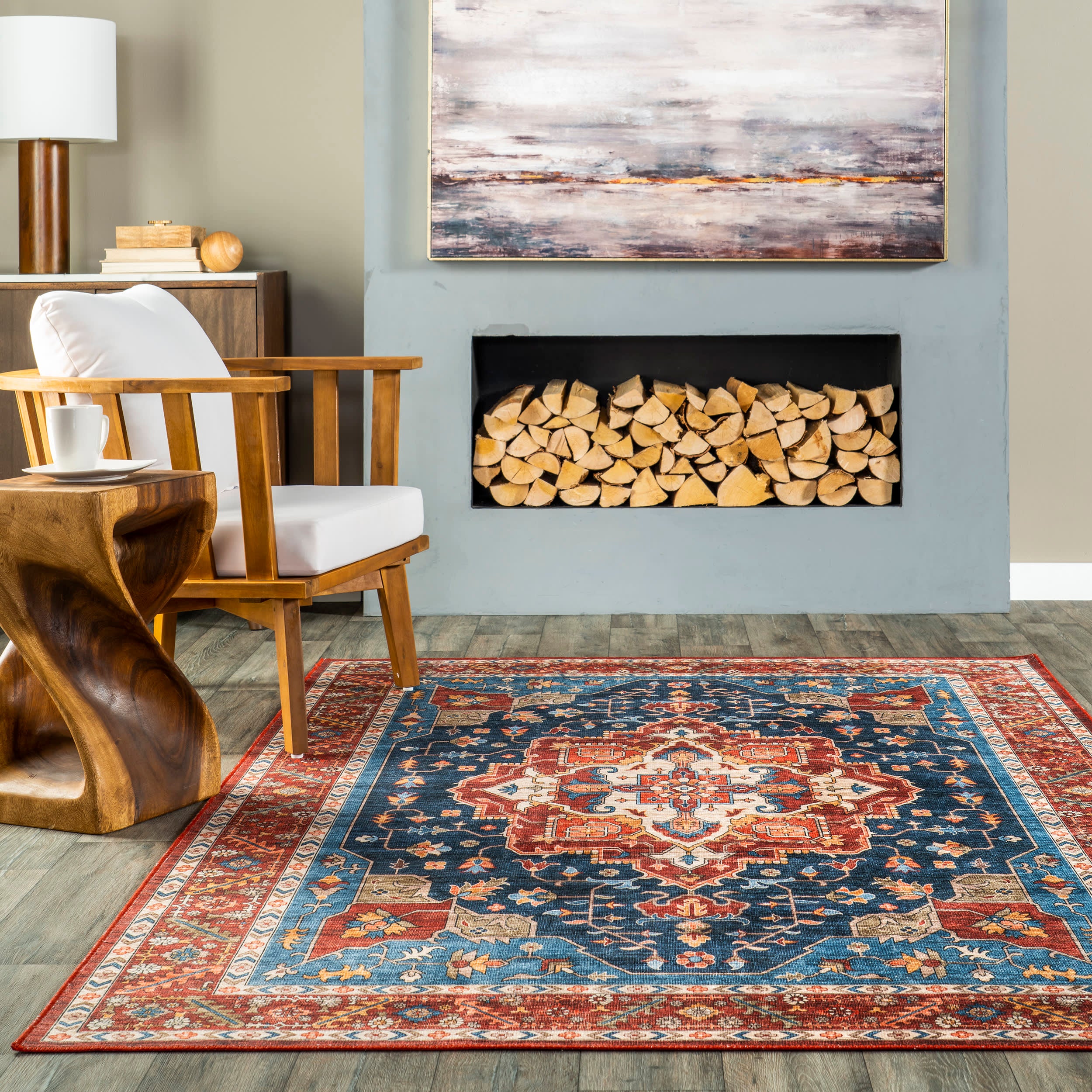 Soraya Spill Proof Washable Rug | Blue - Image 4