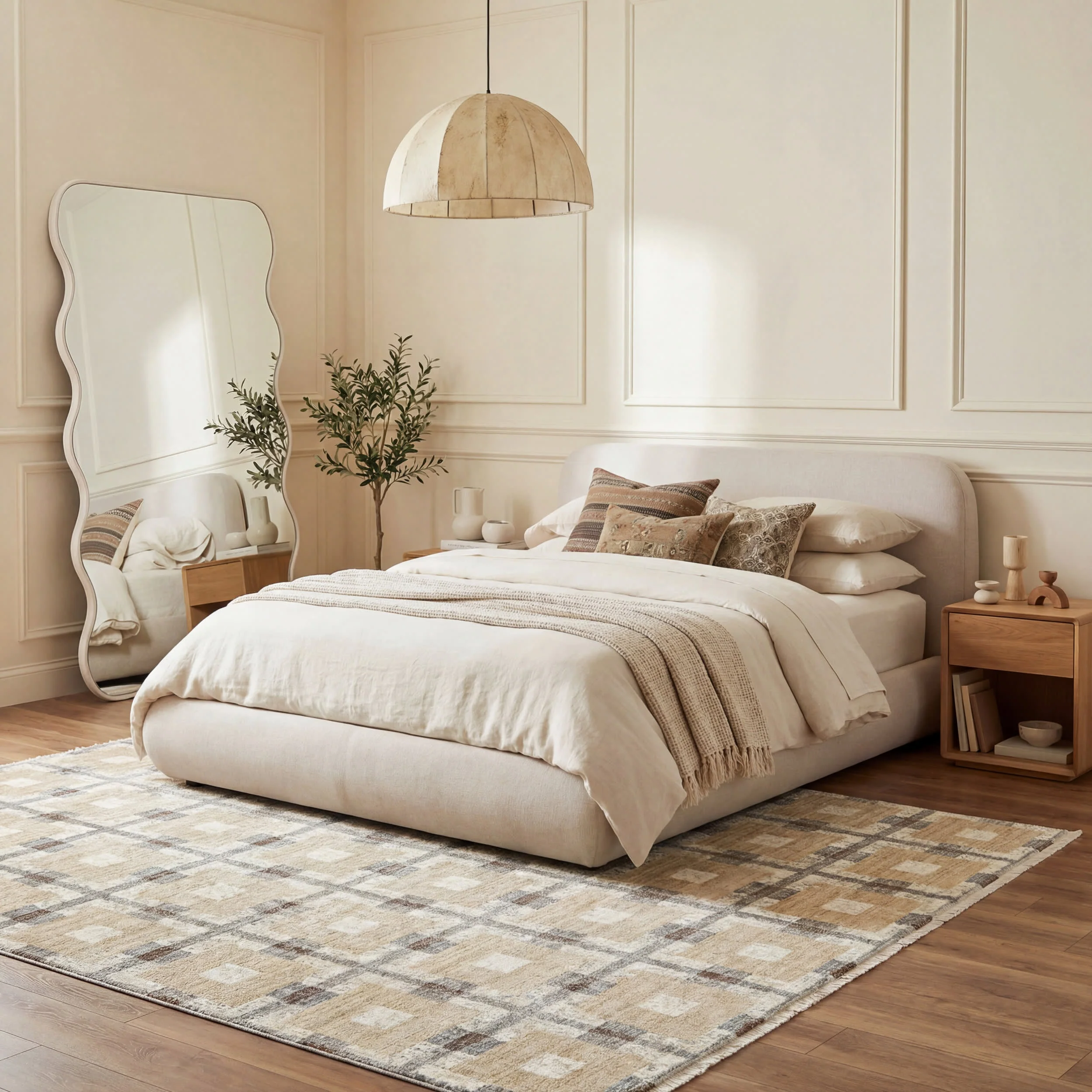 Sorelle Modern Plaid Rug | Beige - Image 9