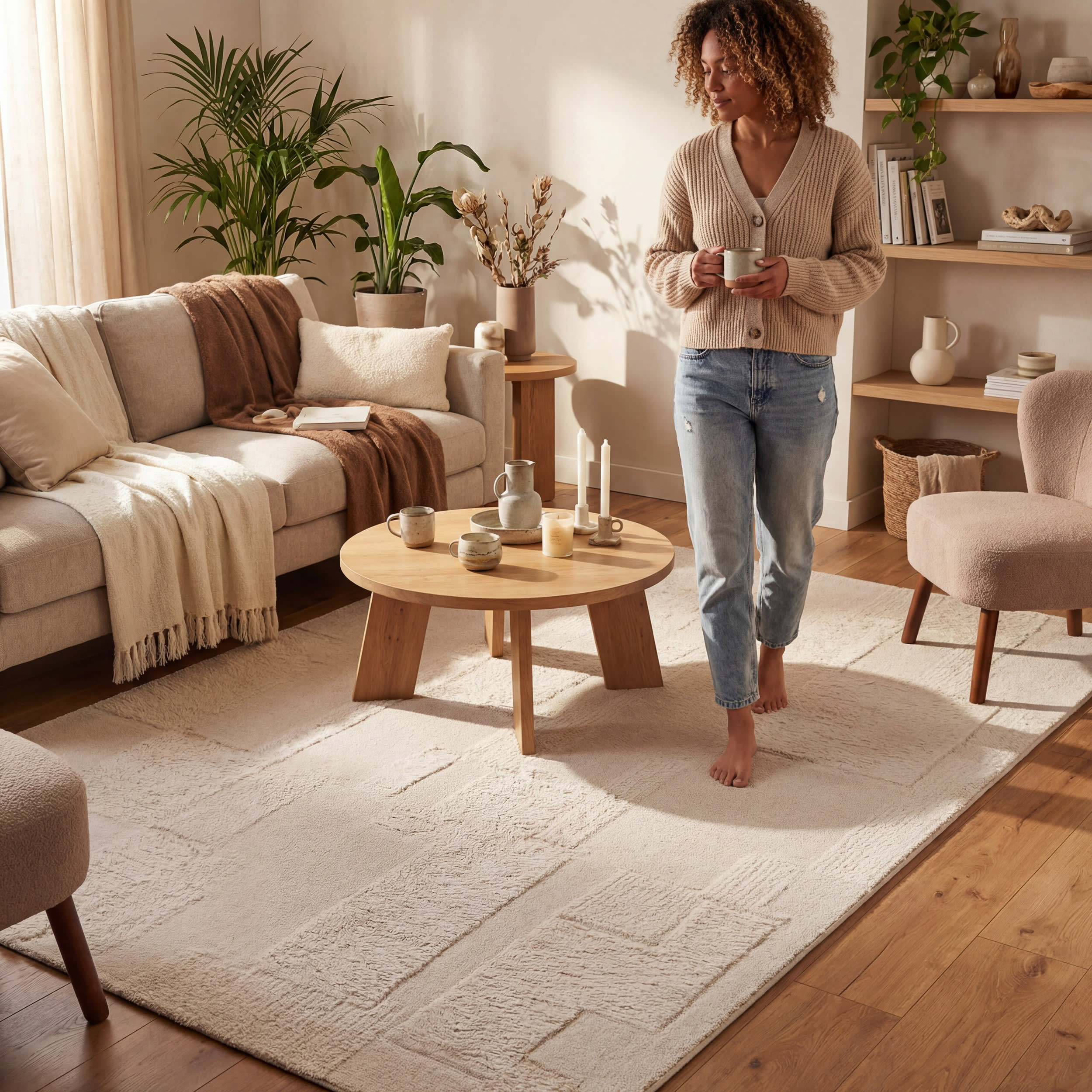 Sorvelle Modern Solid Wool Rug | Ivory - Image 9