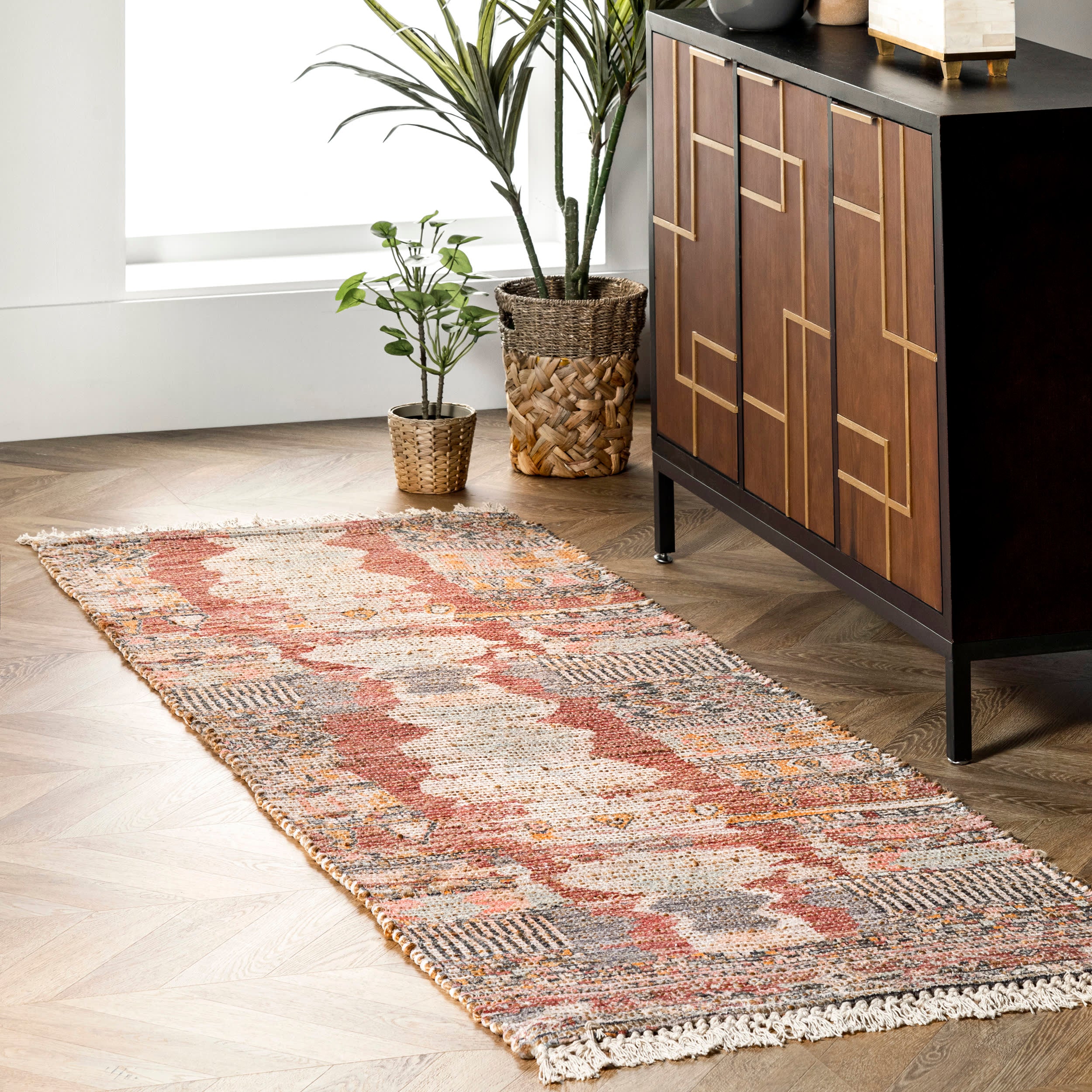 Southwestern Abstract Fringed Rug | Multicolor - Image 2