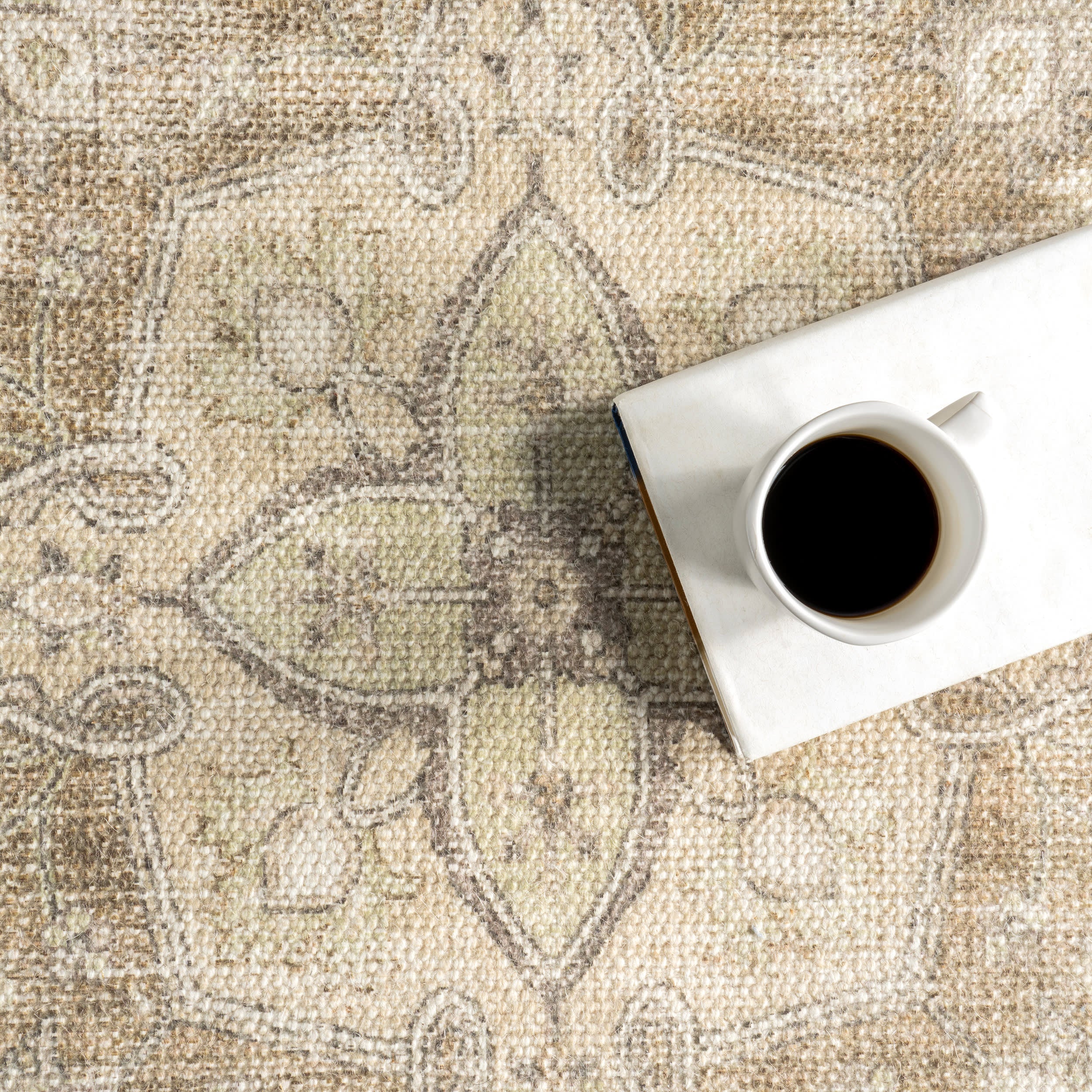 Spindle Medallion Wool and Cotton Rug | Khaki - Image 7