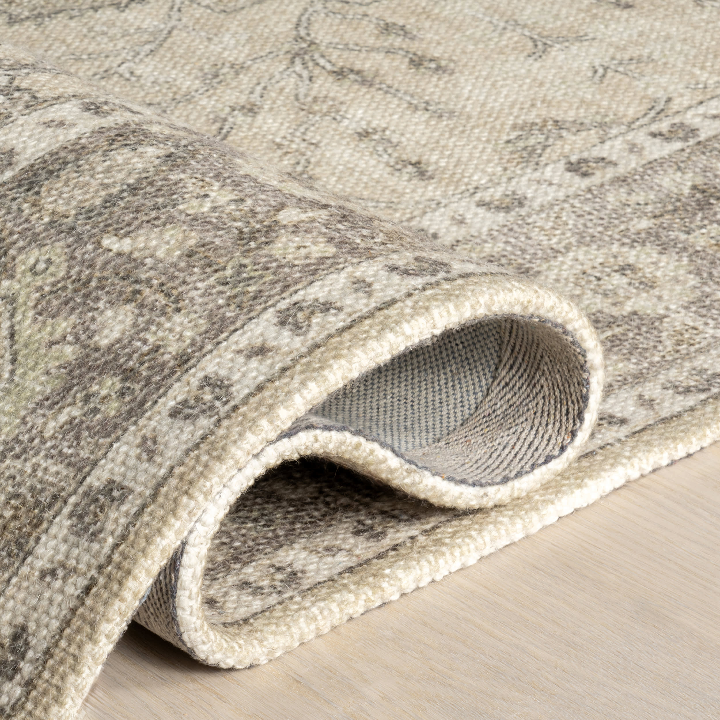 Spindle Medallion Wool and Cotton Rug | Khaki - Image 8