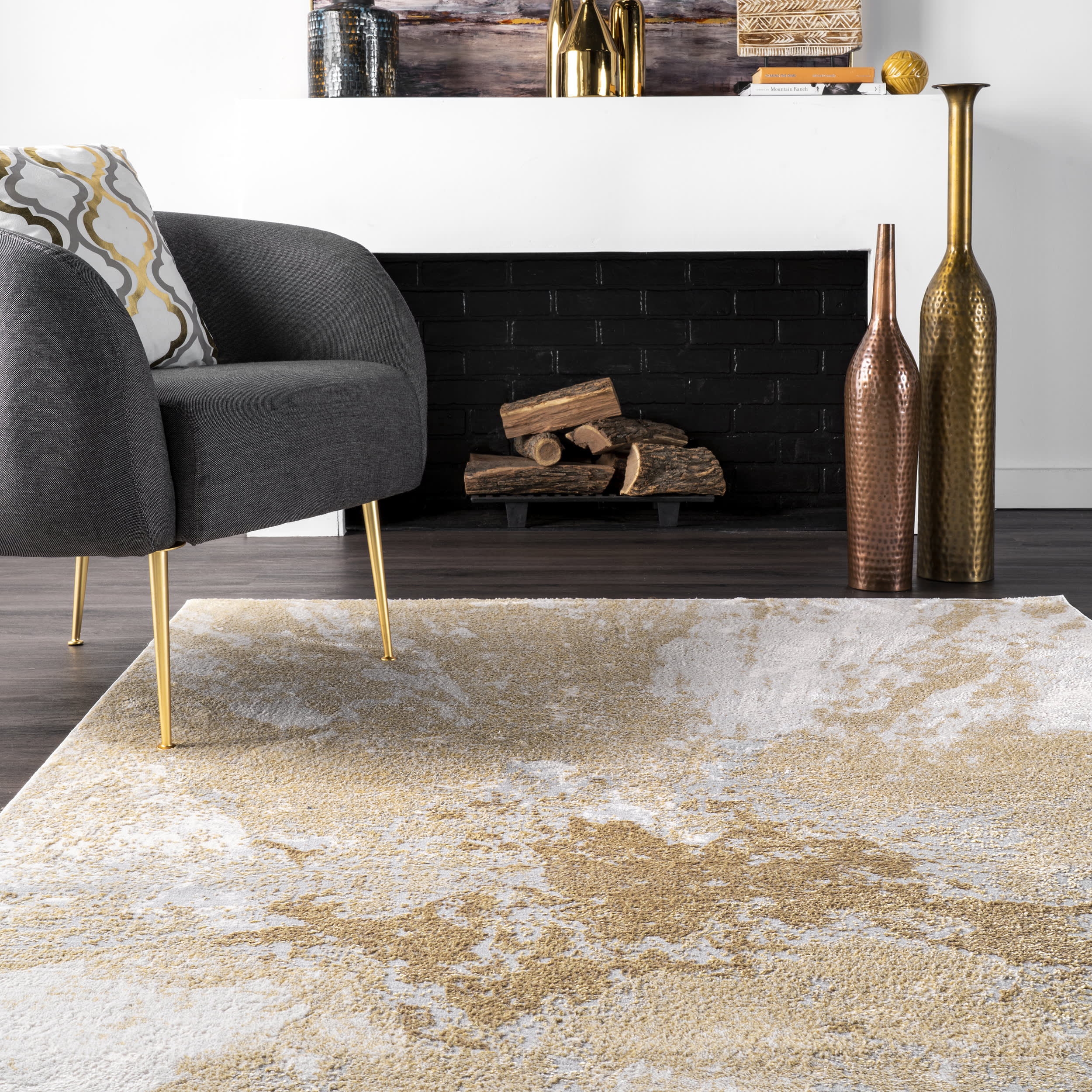 Splatter Abstract Rug | Gold - Image 4