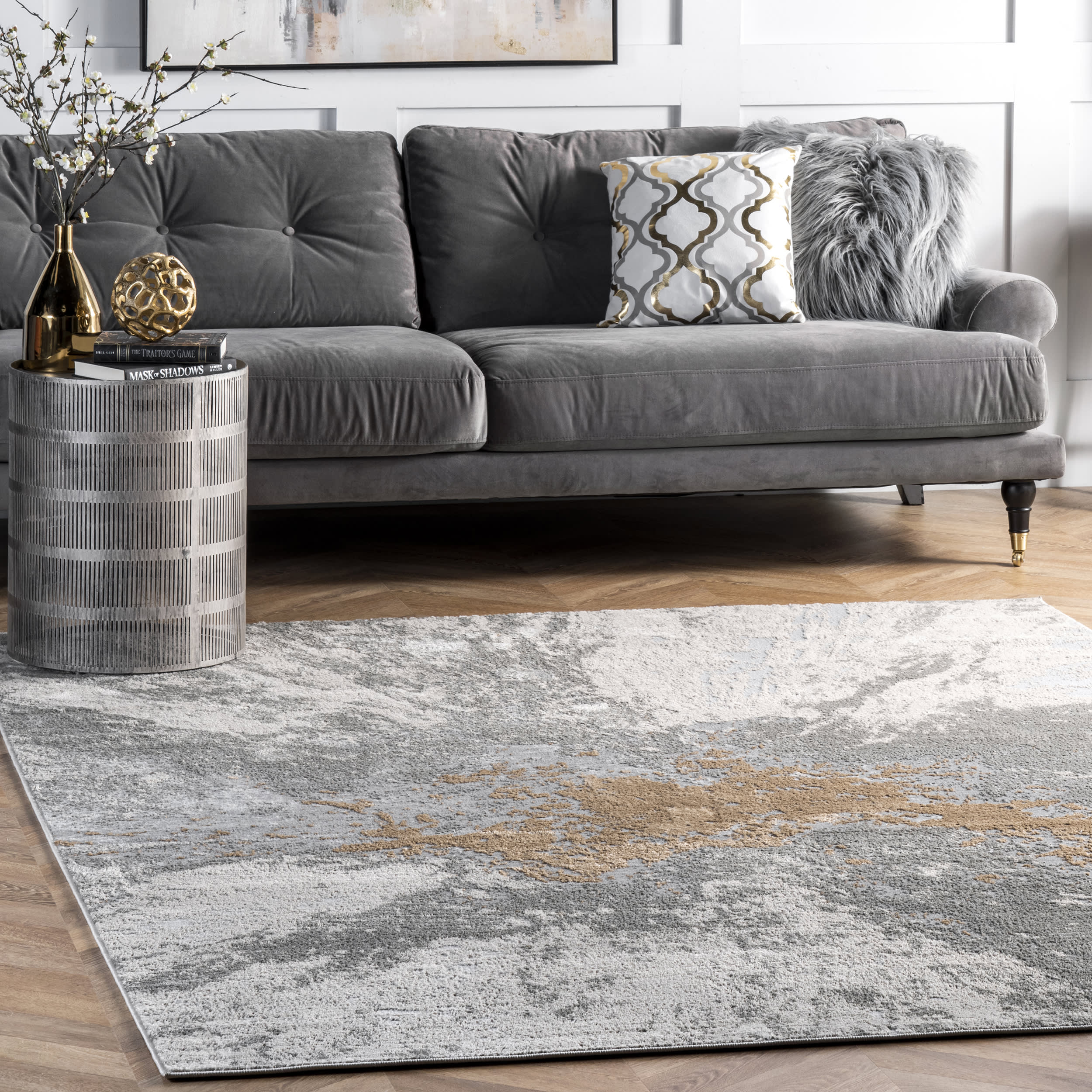 Splatter Abstract Rug | Silver - Image 2