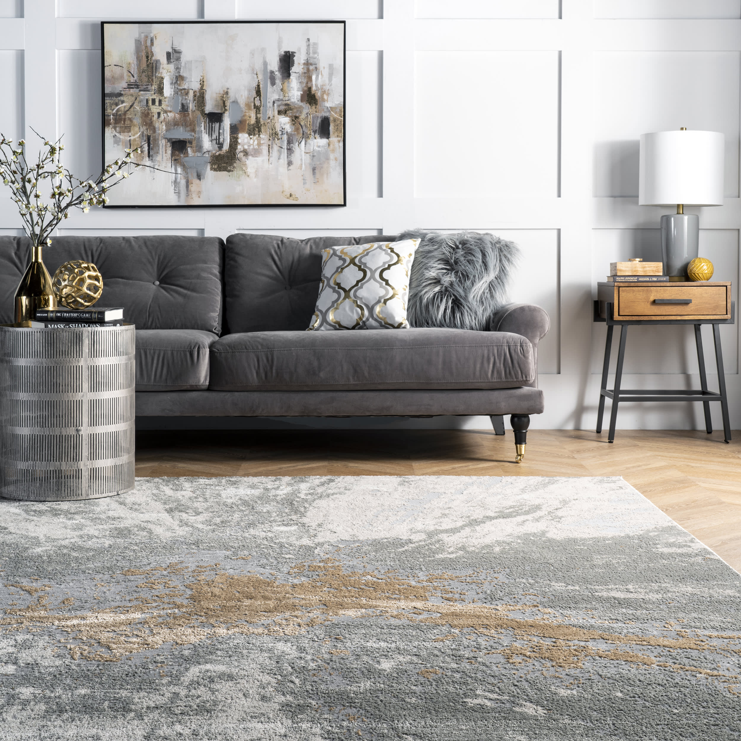 Splatter Abstract Rug | Silver - Image 4