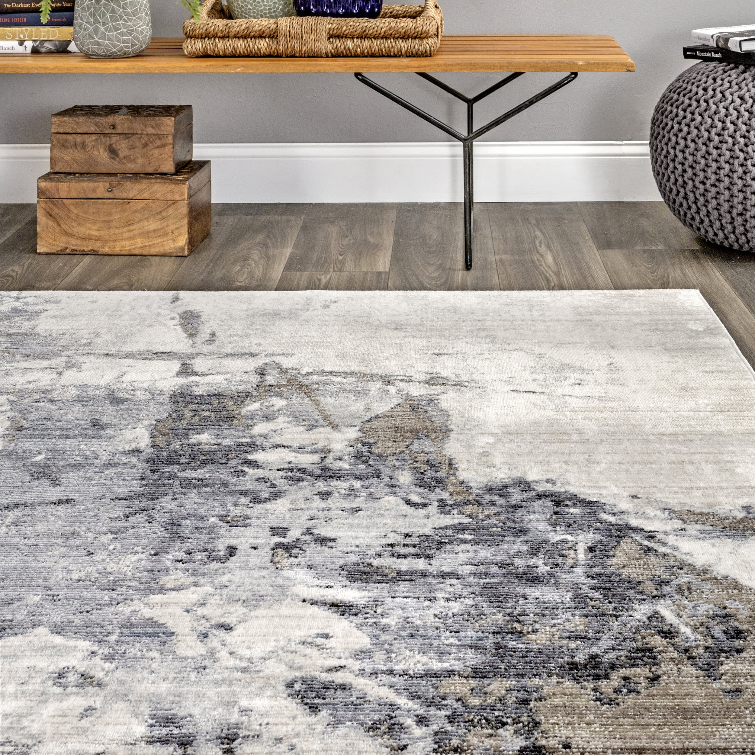 Splattered Abstract Rug | Grey - Image 4