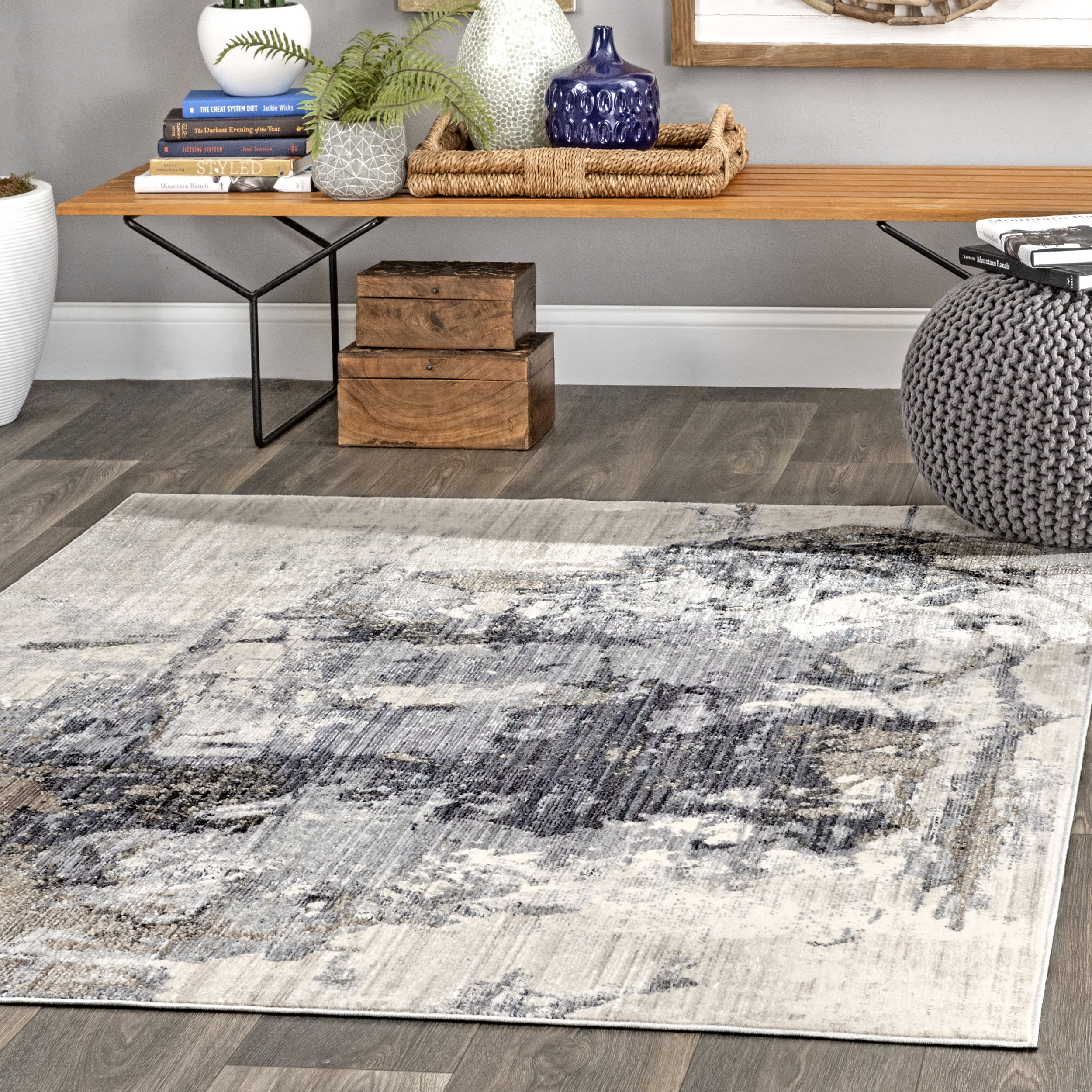Splattered Abstract Rug | Grey - Image 2