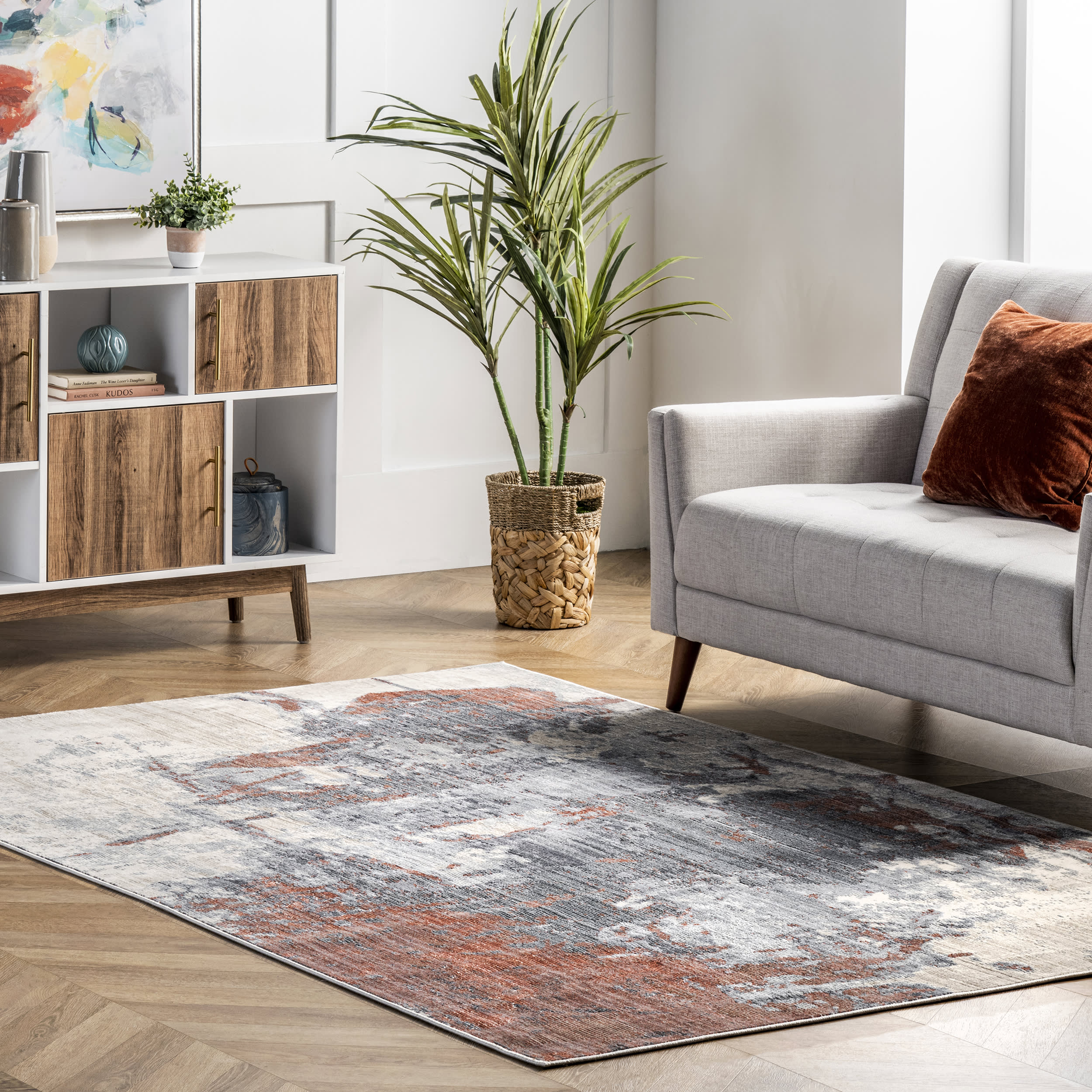 Splattered Abstract Rug | Orange - Image 2
