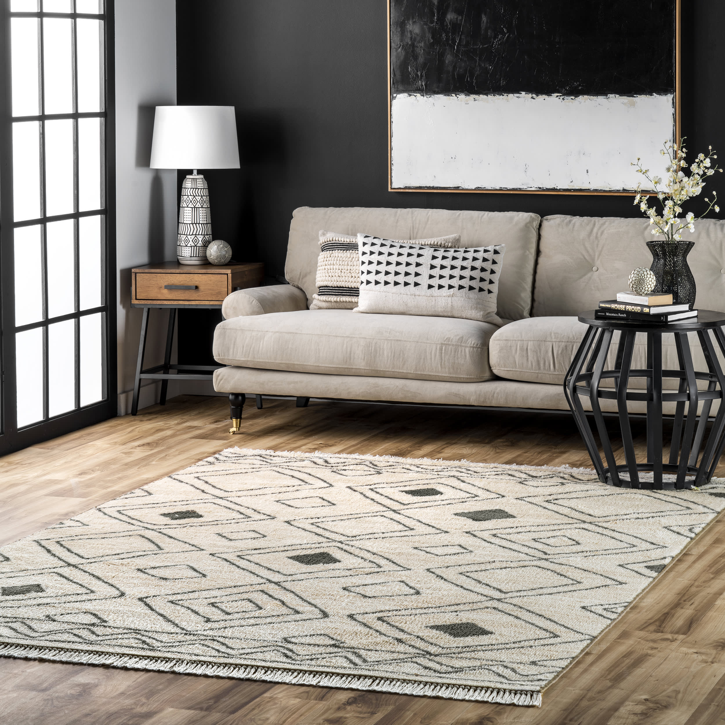 Spotted Diamonds Non-Slip Backing Rug | Beige - Image 2