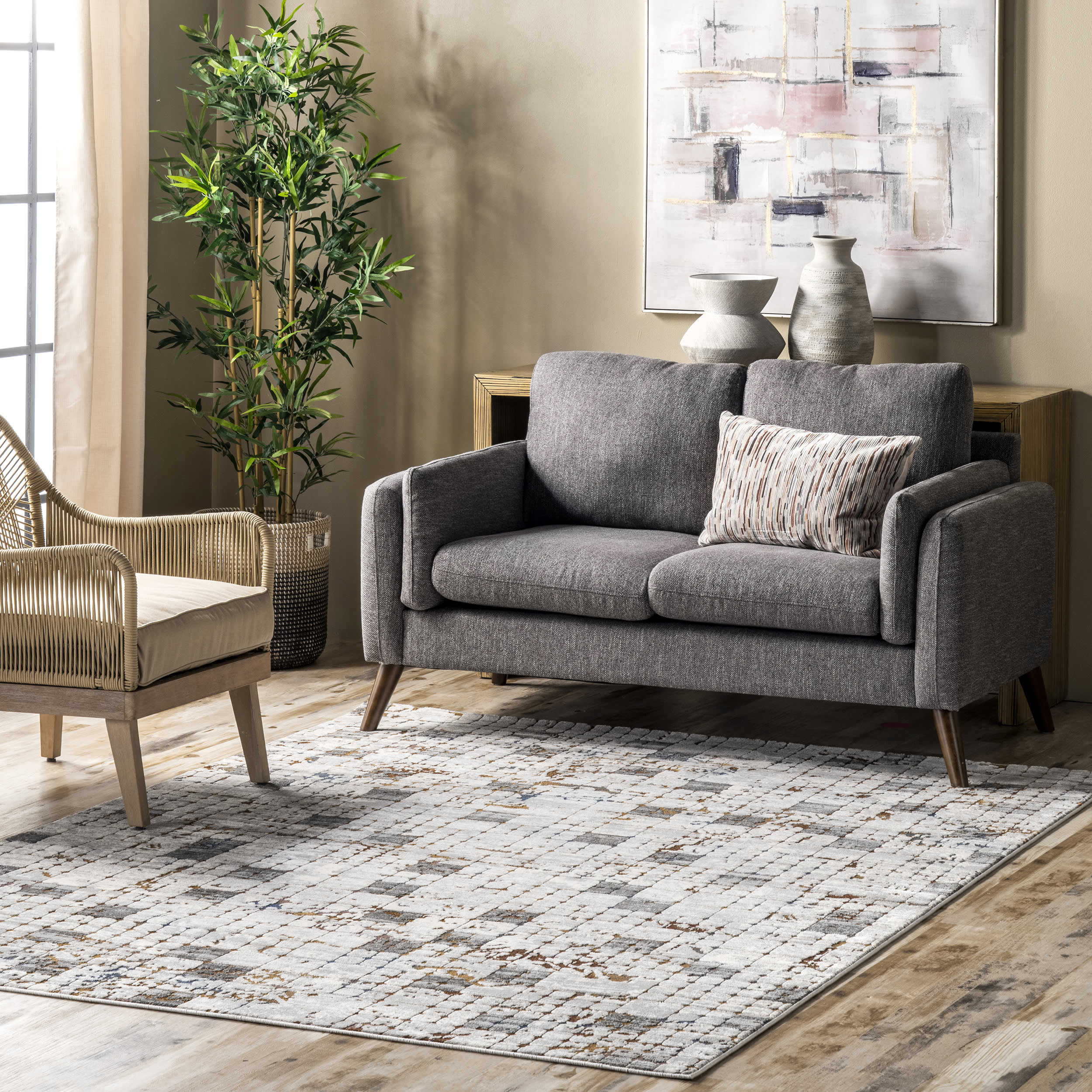 Sprawling Tiles Rug | Light Grey - Image 2