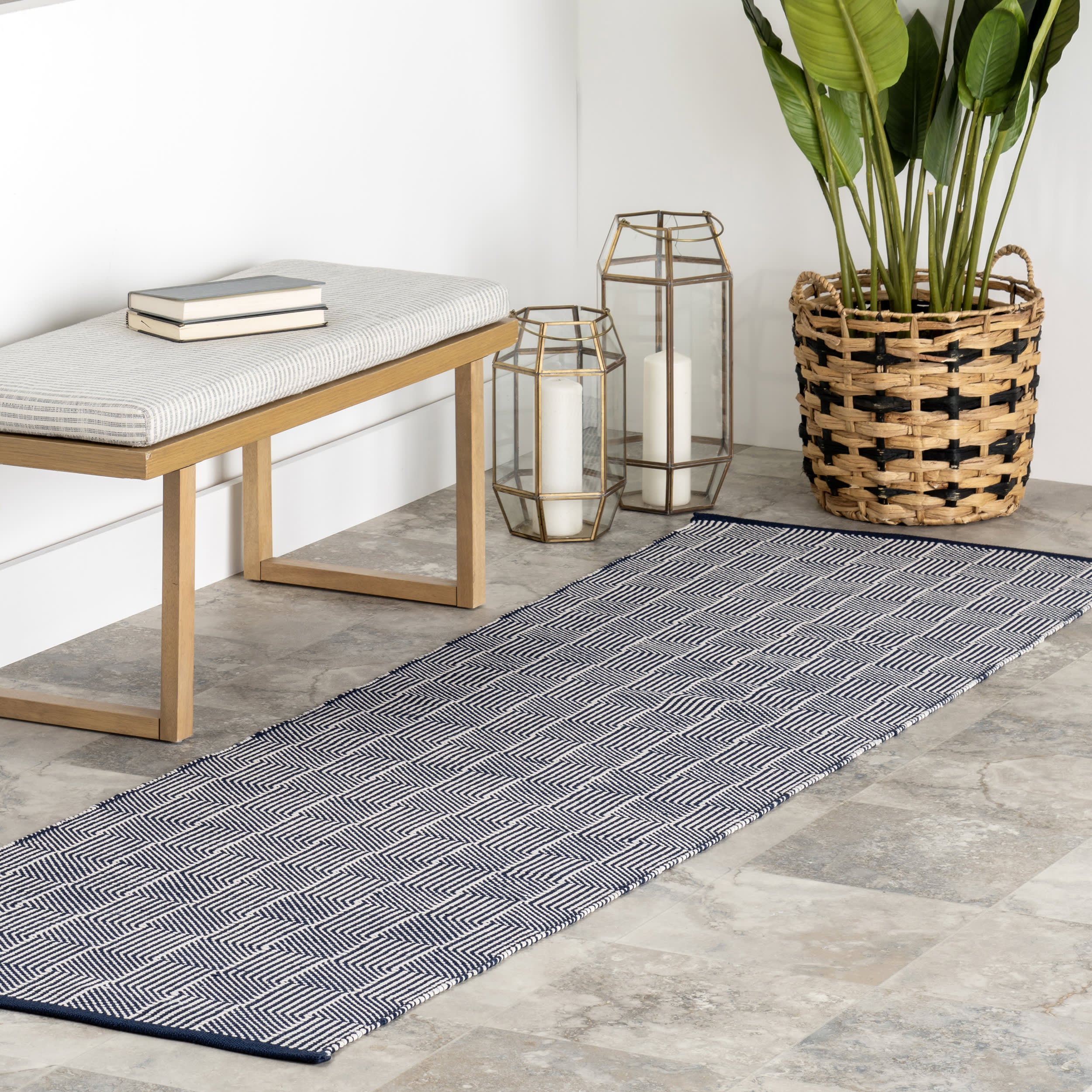 Squares Handwoven Indoor/Outdoor Rug | Blue - Image 2