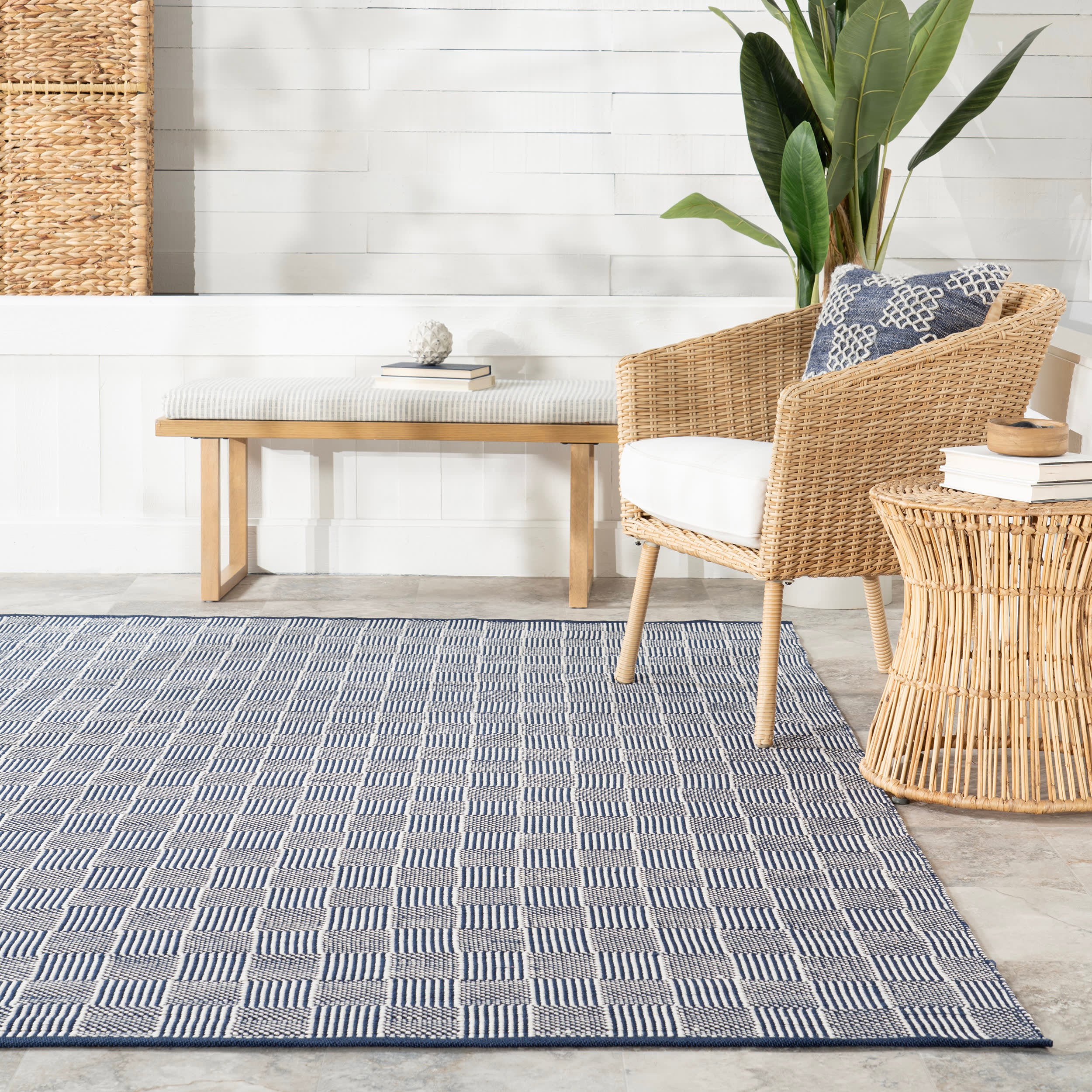 Squares Handwoven Indoor/Outdoor Rug | Blue - Image 4