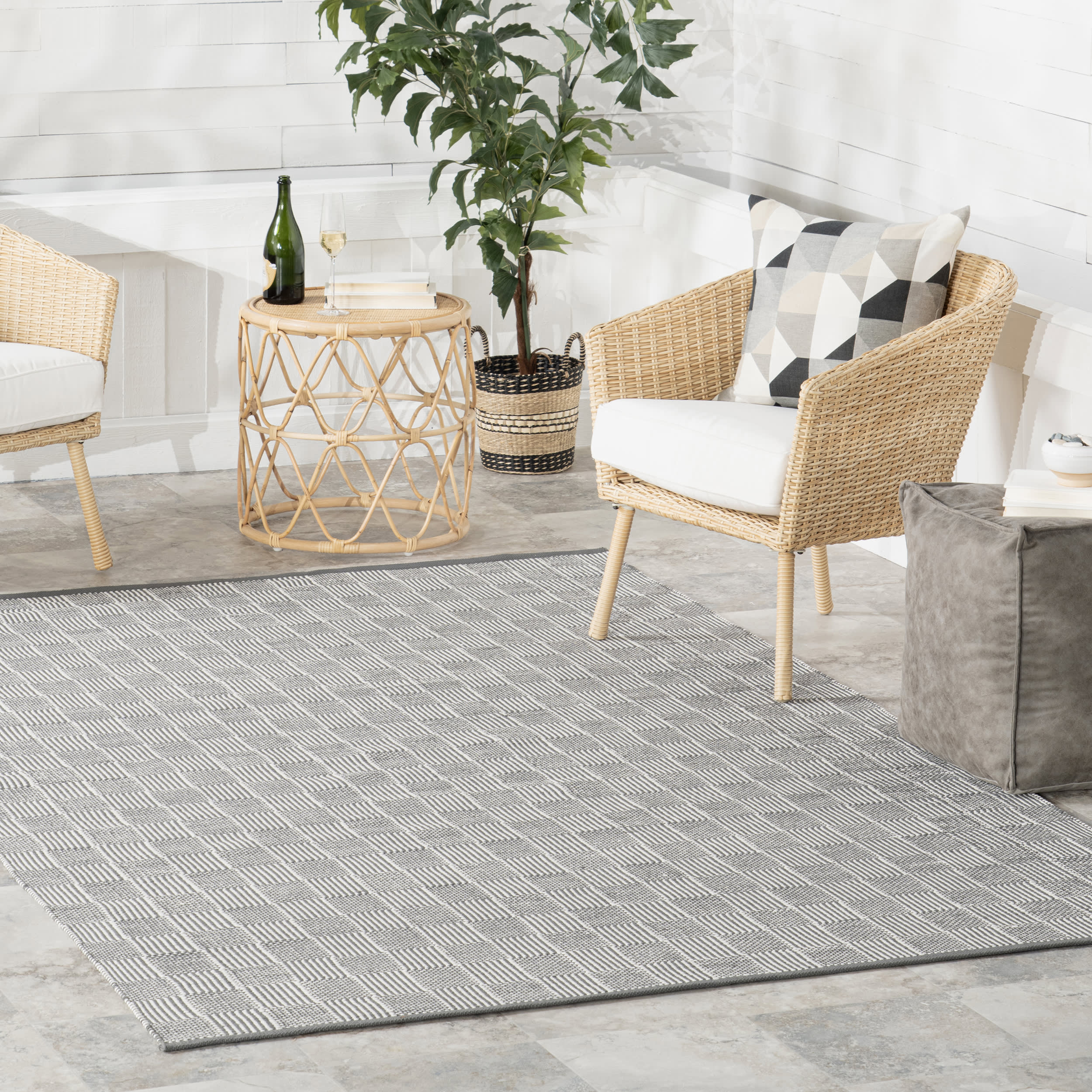 Squares Handwoven Indoor/Outdoor Rug | Grey - Image 2