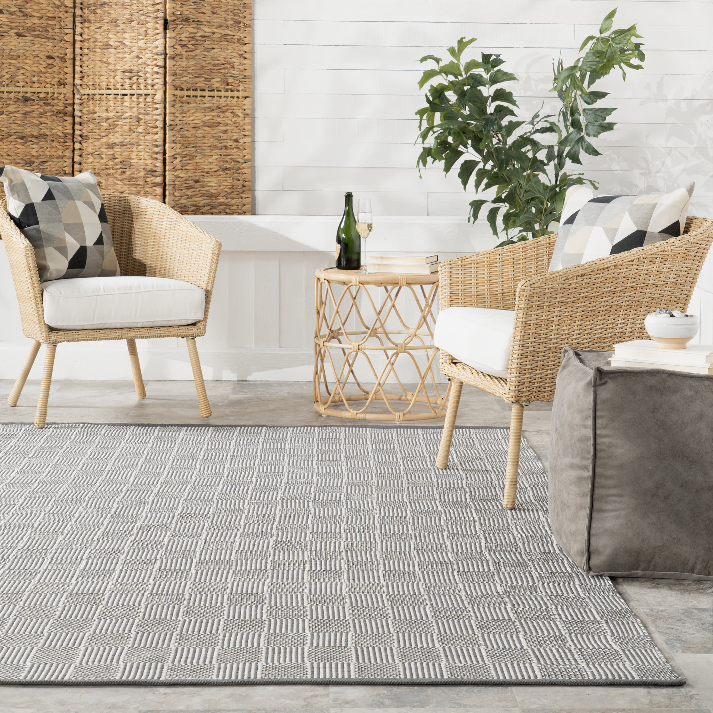 Squares Handwoven Indoor/Outdoor Rug | Grey - Image 4