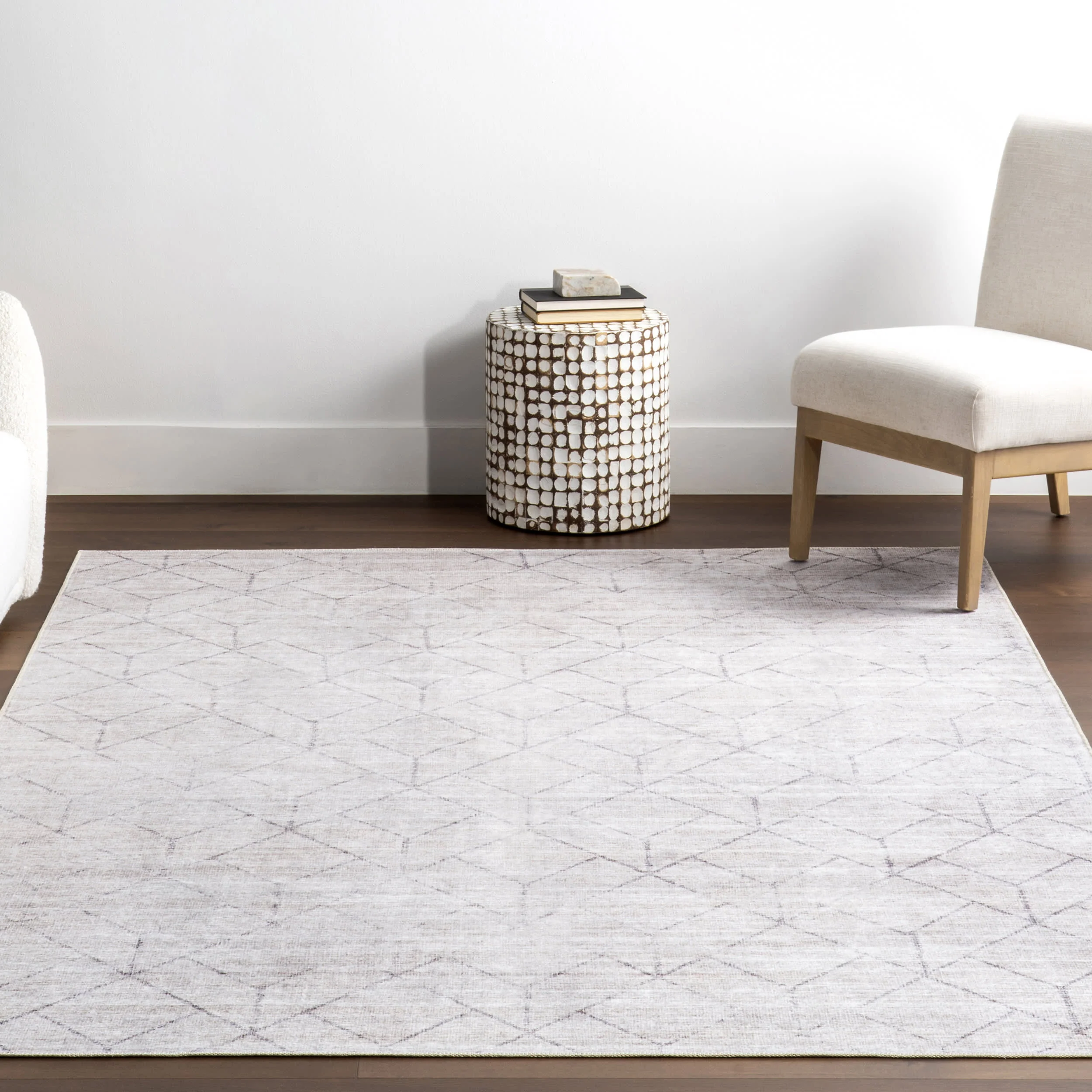 Stacey Diamond Spill Proof Washable Rug | Light Grey - Image 5