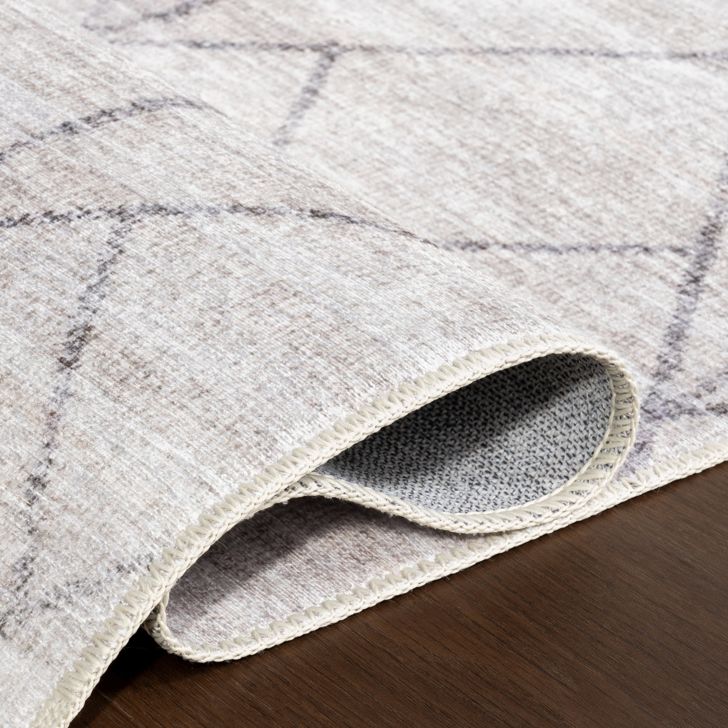 Stacey Diamond Spill Proof Washable Rug | Light Grey - Image 9