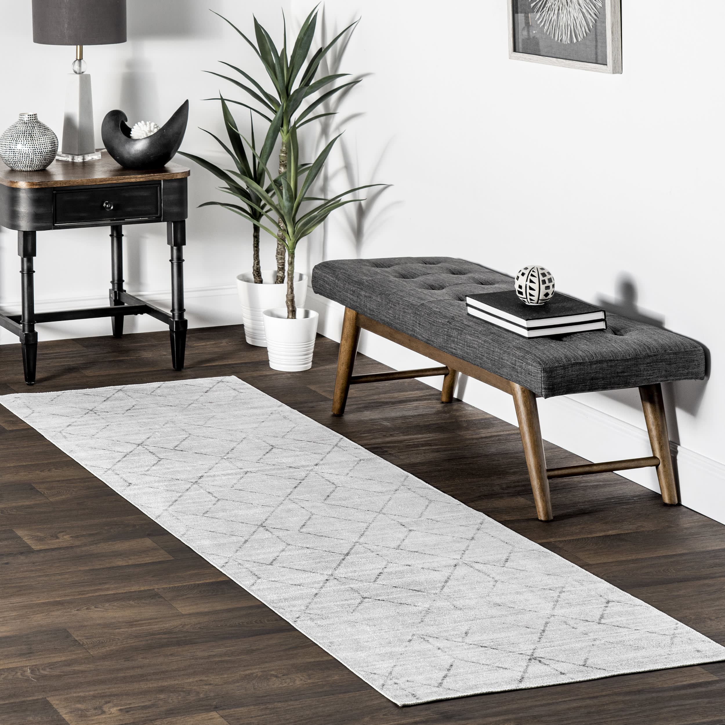 Stacey Washable Diamond Rug | Light Grey - Image 2