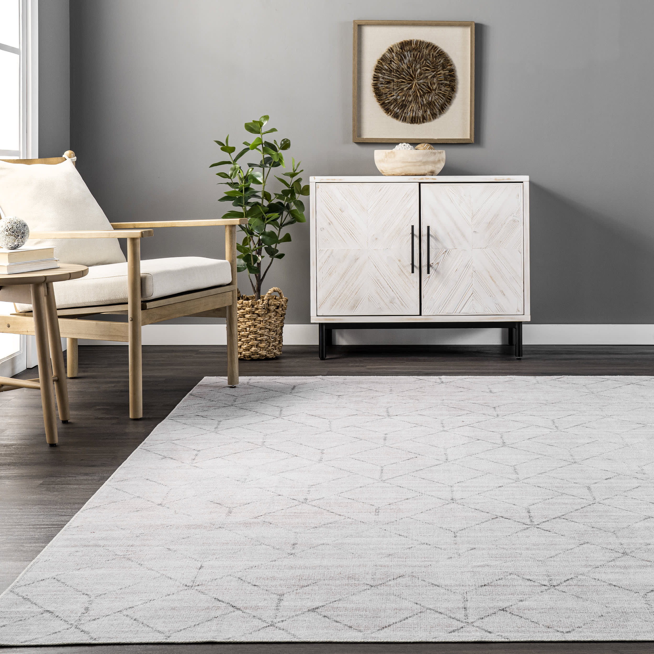 Stacey Washable Diamond Rug | Light Grey - Image 4