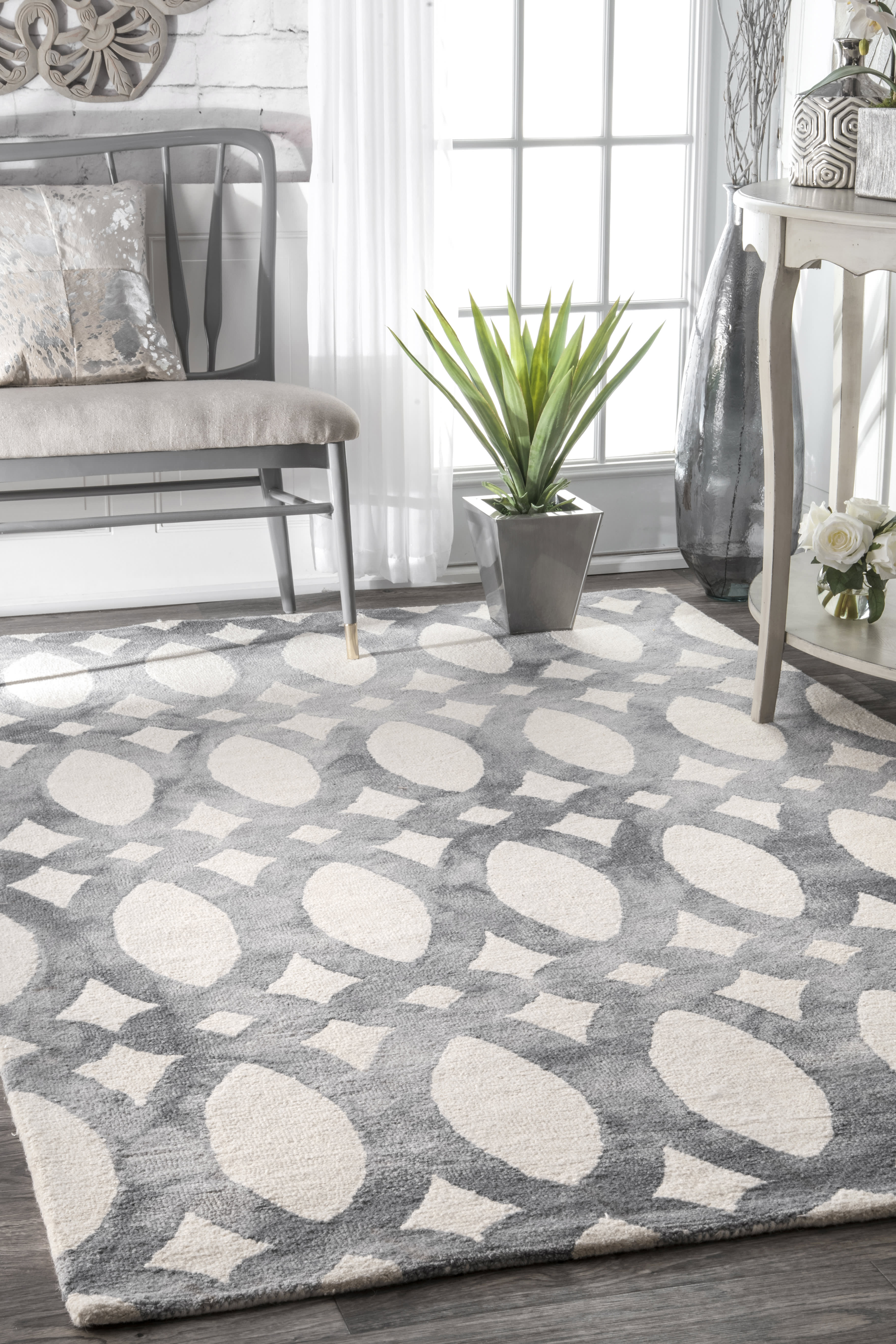 Stained Glass Trellis Rug | Grey - Image 2