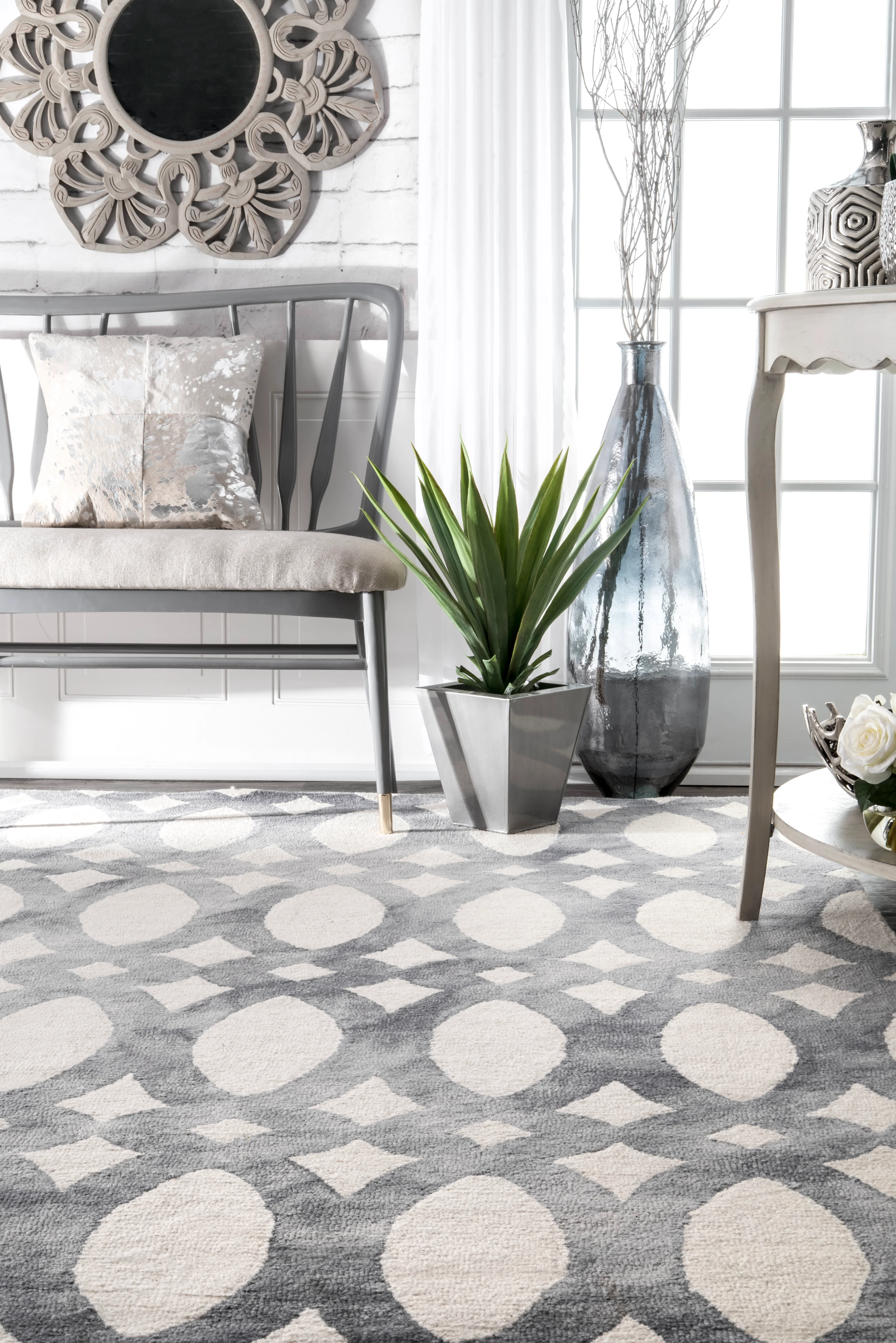 Stained Glass Trellis Rug | Grey - Image 4