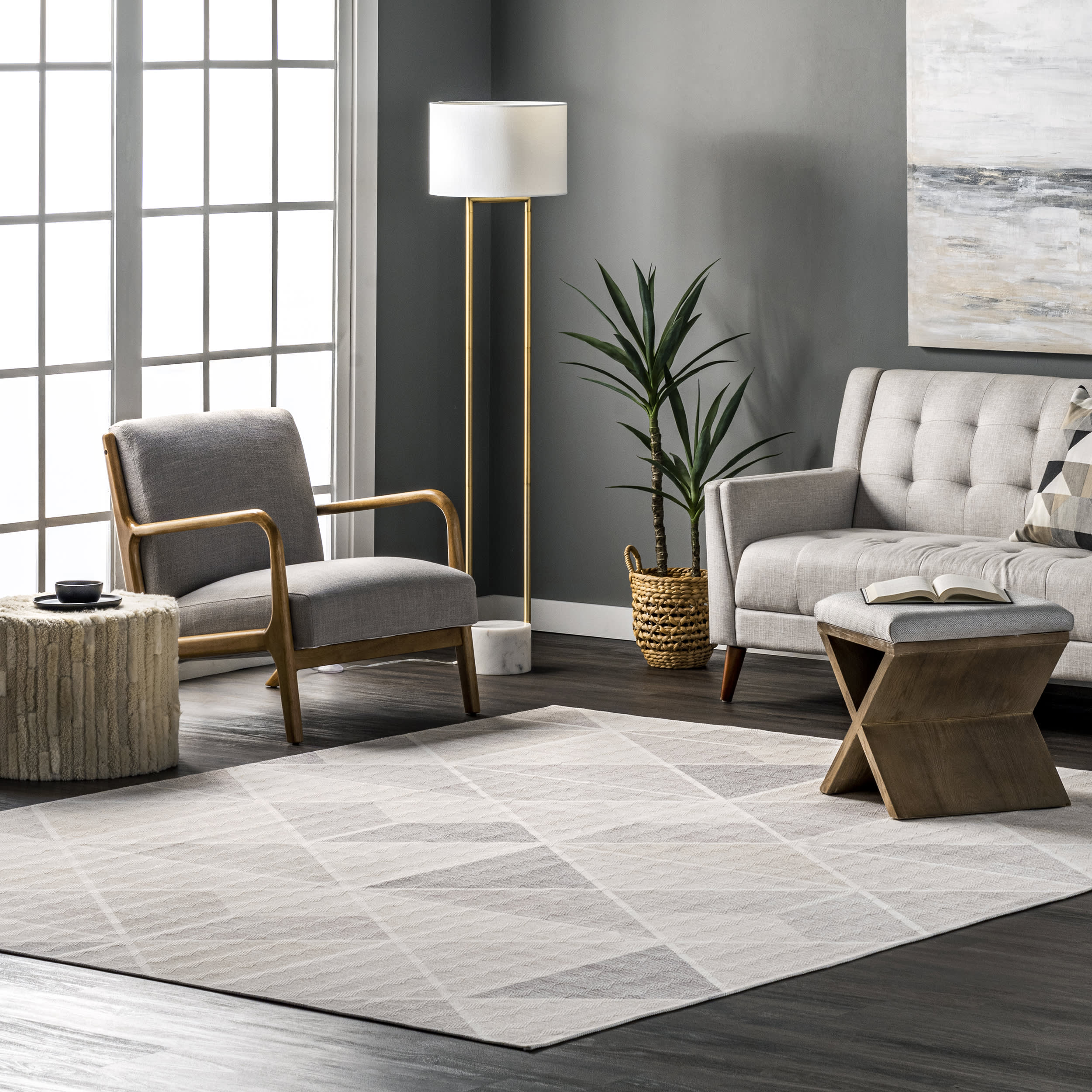 Stassi Washable Shaded Tiles Rug | Light Grey - Image 2