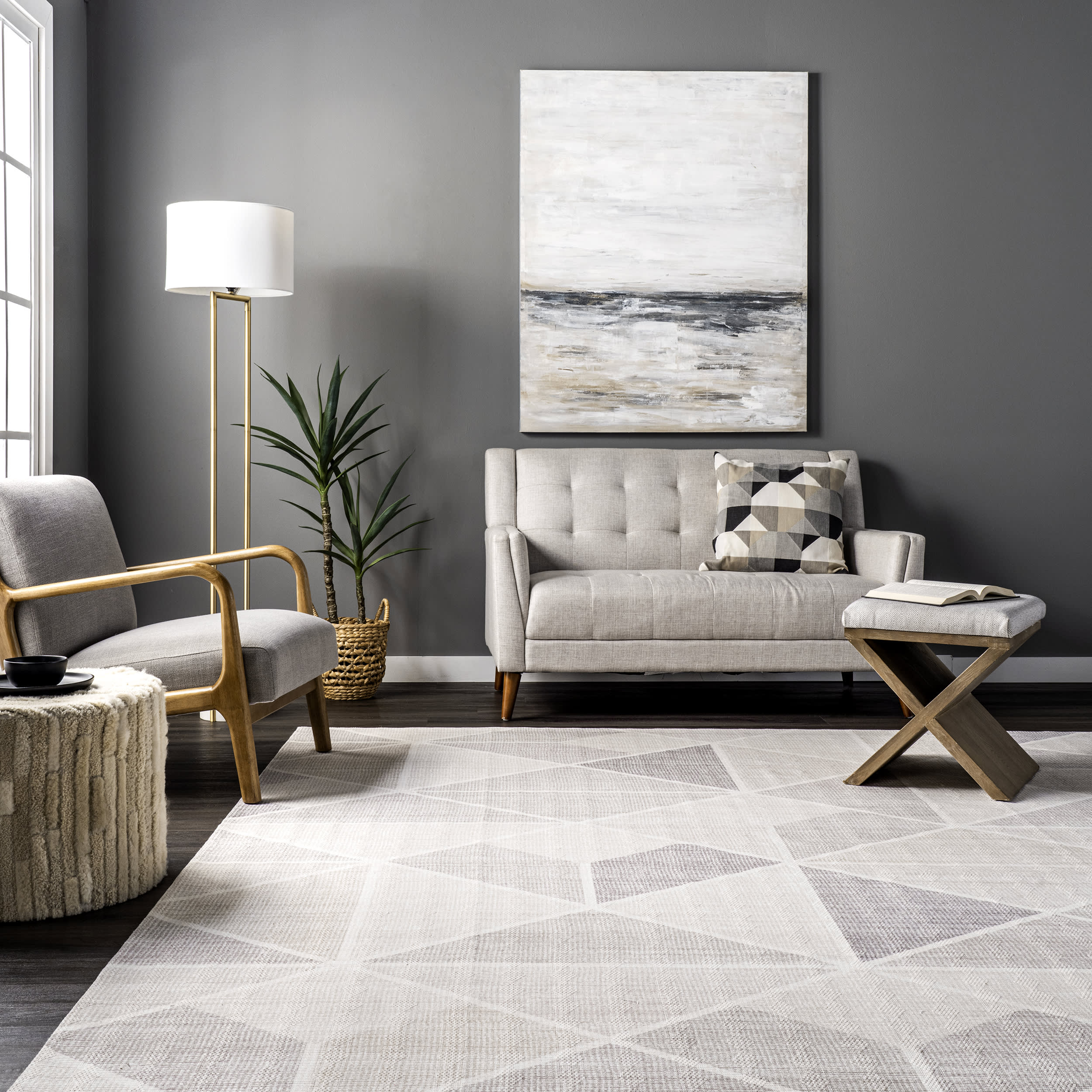 Stassi Washable Shaded Tiles Rug | Light Grey - Image 4