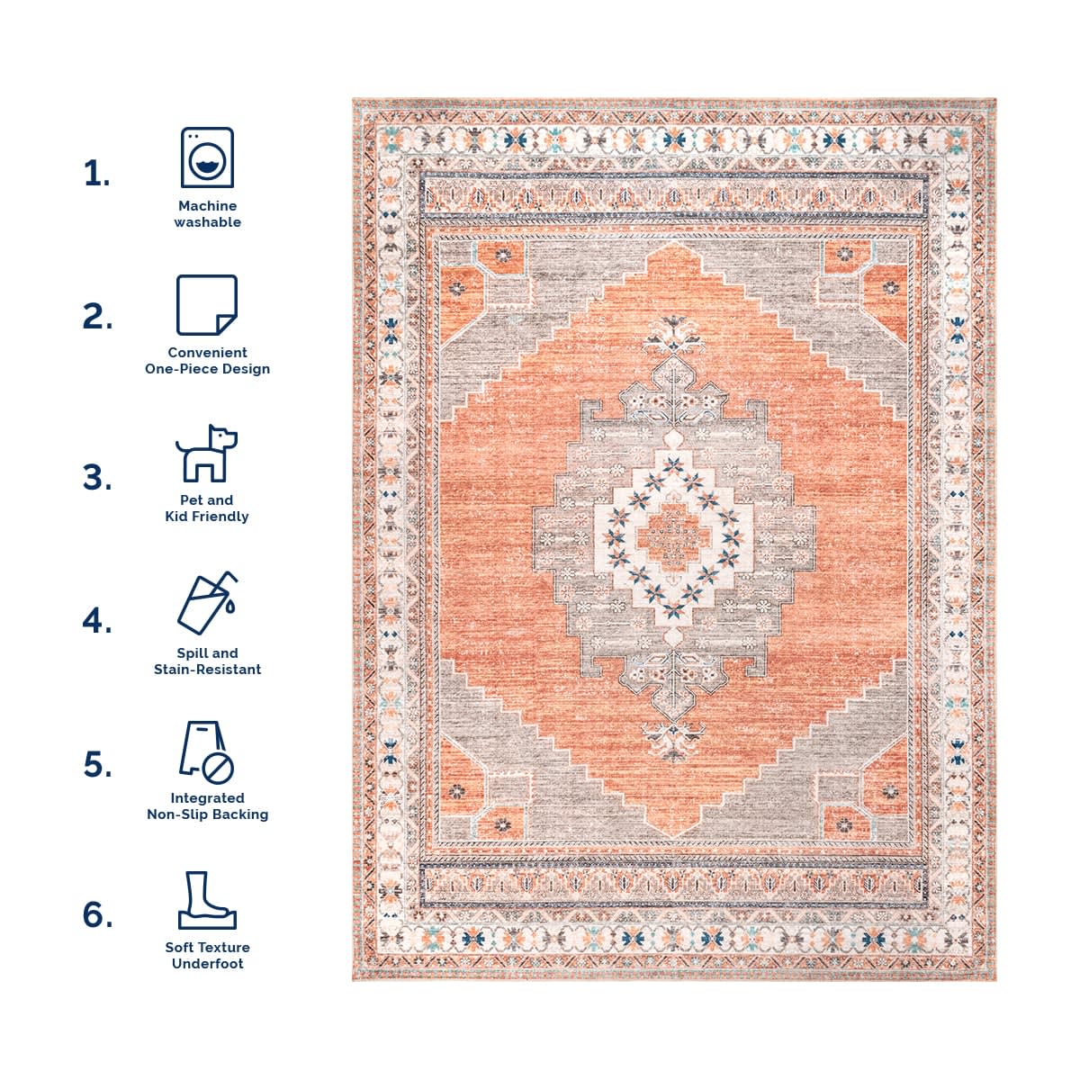 Stellar Medallion Washable Rug | Rust - Image 6