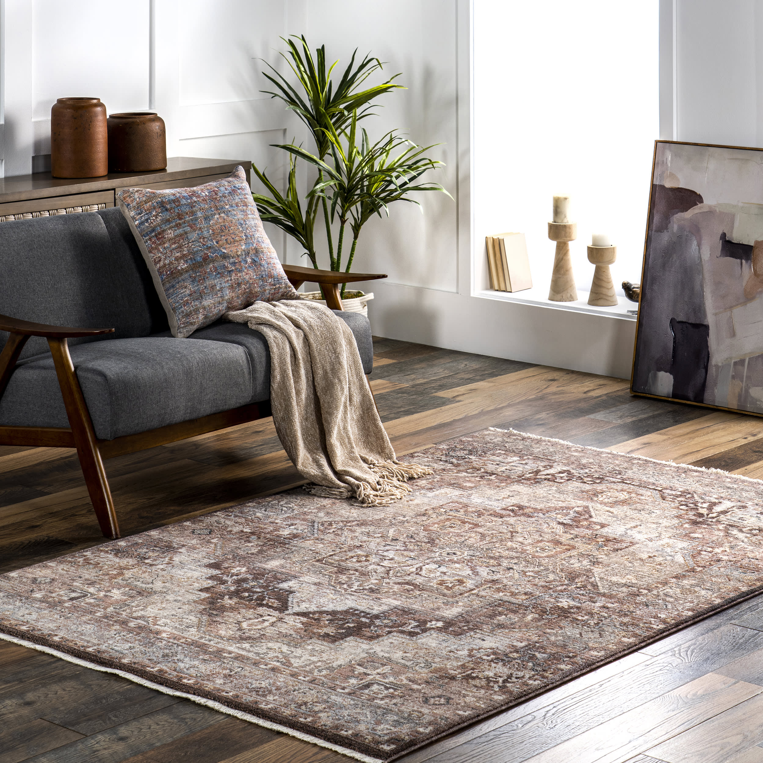 Steph Aged Medallion Rug | Brown - Image 2