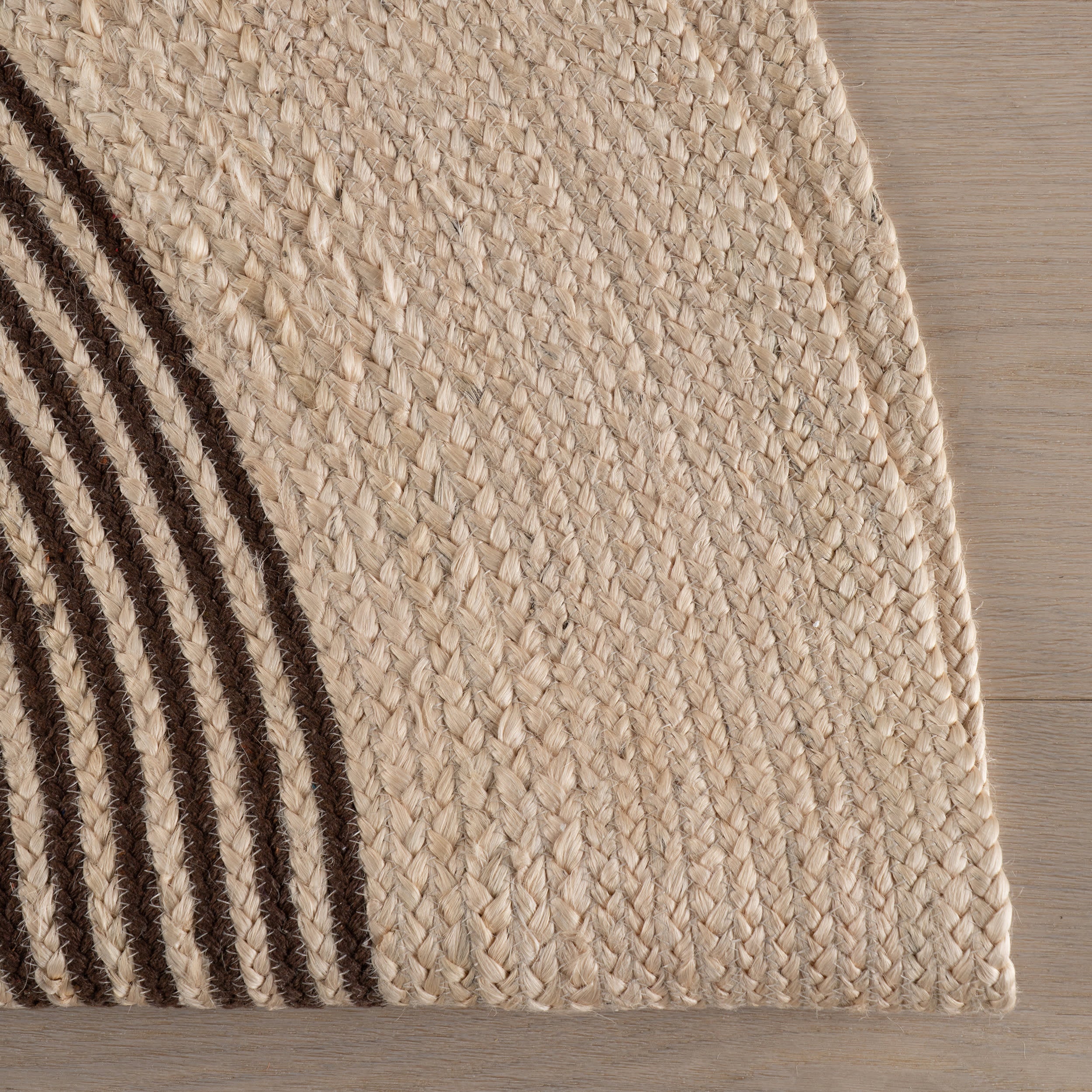 Mysore Hand-Braided Jute Oval Striped Rug | Dark Brown - Image 6