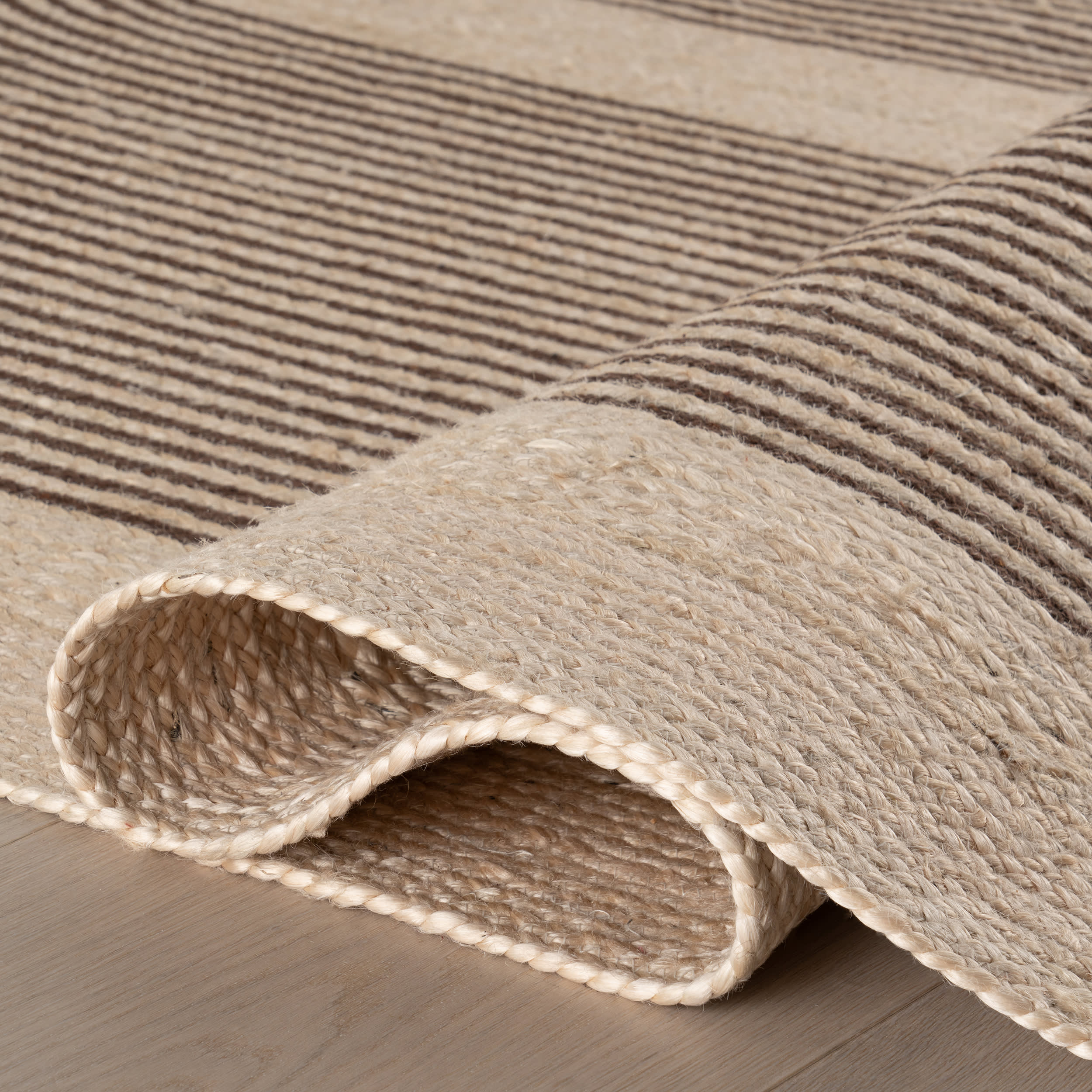 Mysore Hand-Braided Jute Oval Striped Rug | Dark Brown - Image 7