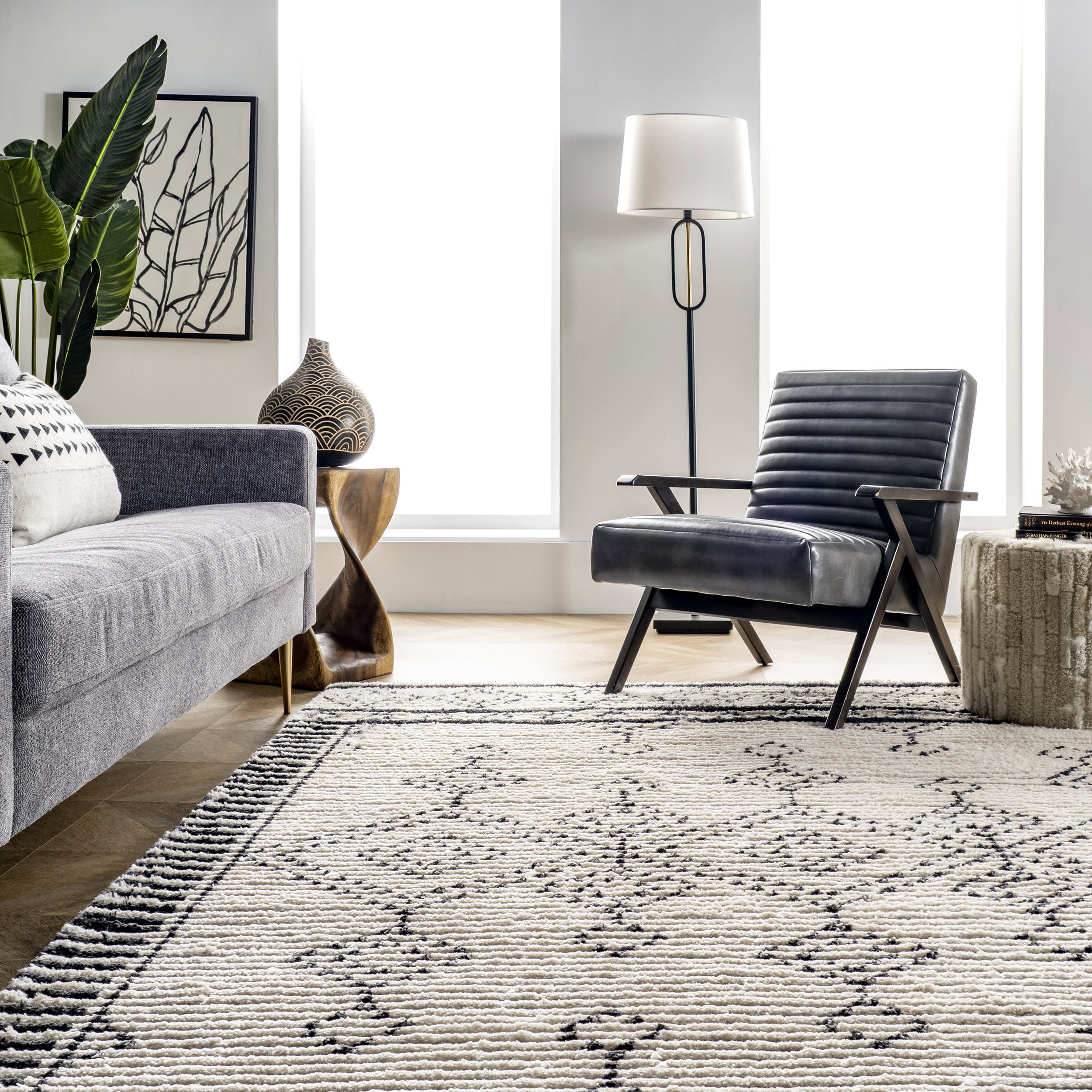 Stippled Diamonds Fringed Rug | Beige - Image 4