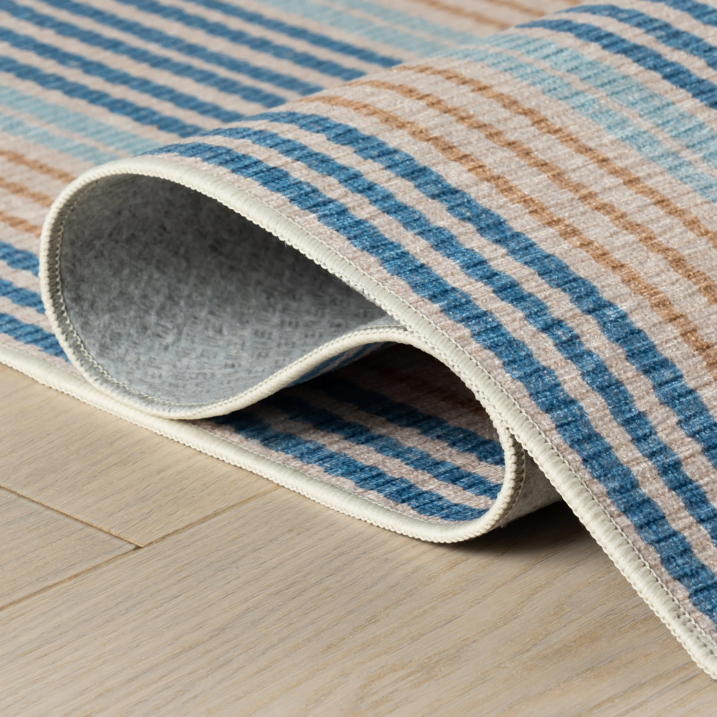 Stockholm Striped Machine Washable Rug | Blue - Image 3