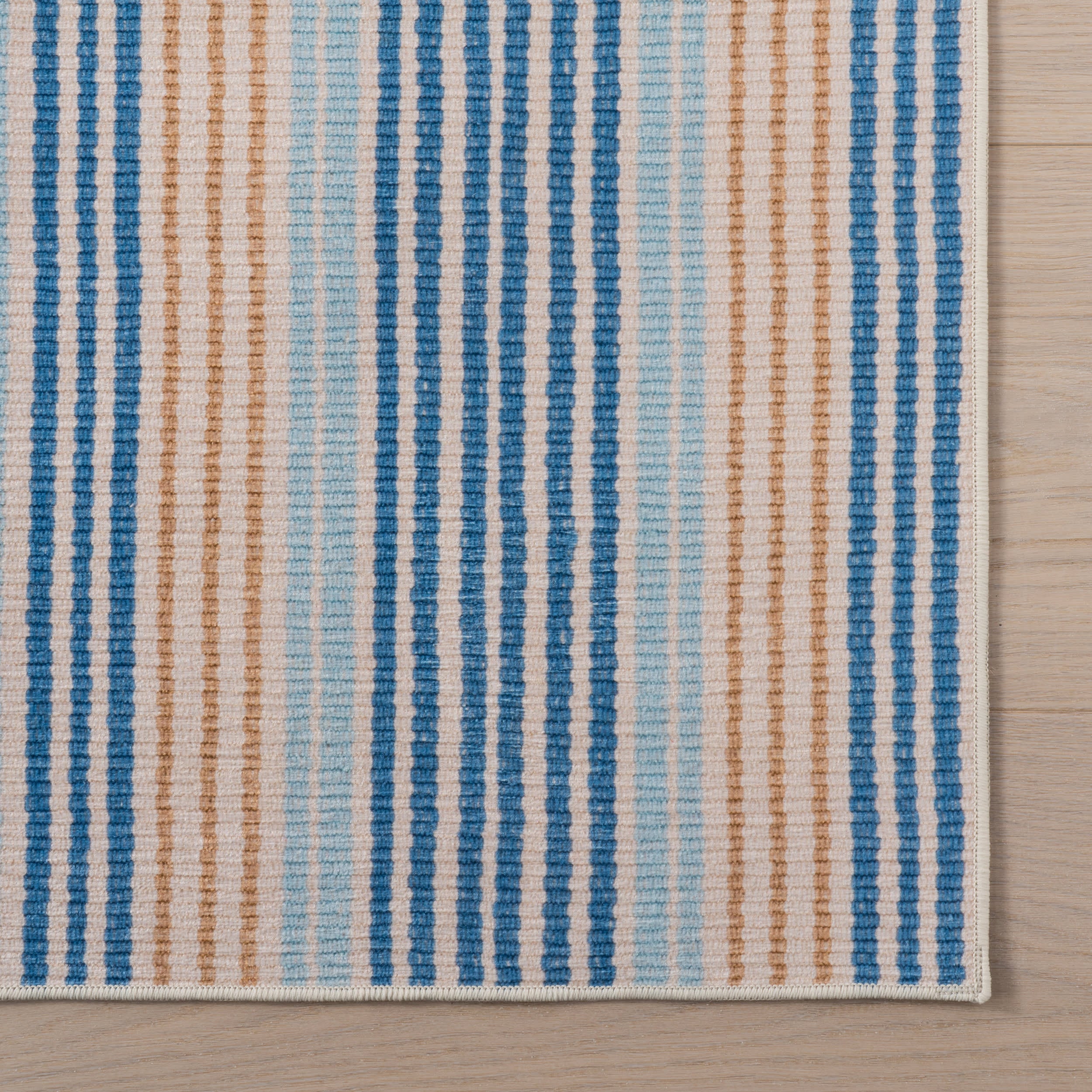 Stockholm Striped Machine Washable Rug | Blue - Image 6