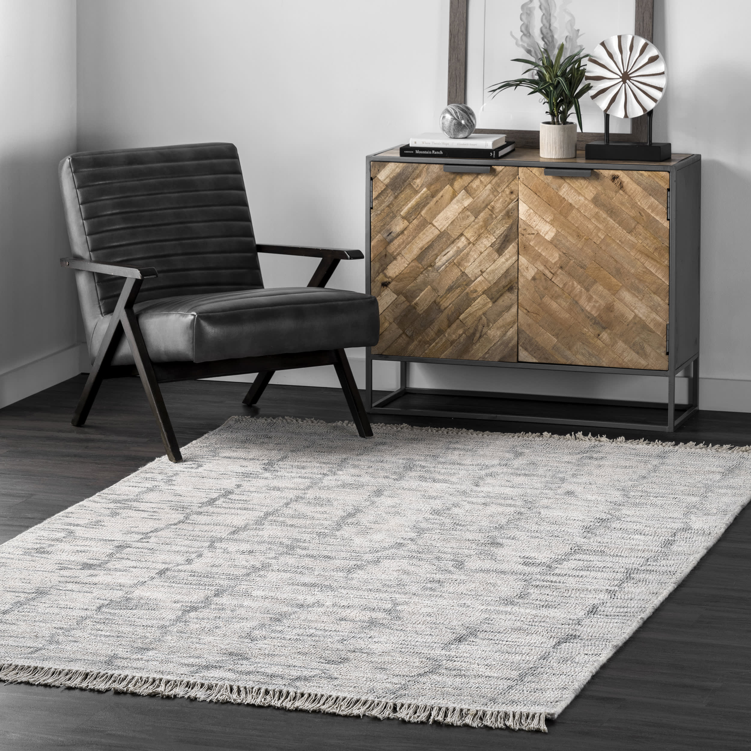 Striated Abstract Rug | Grey - Image 2