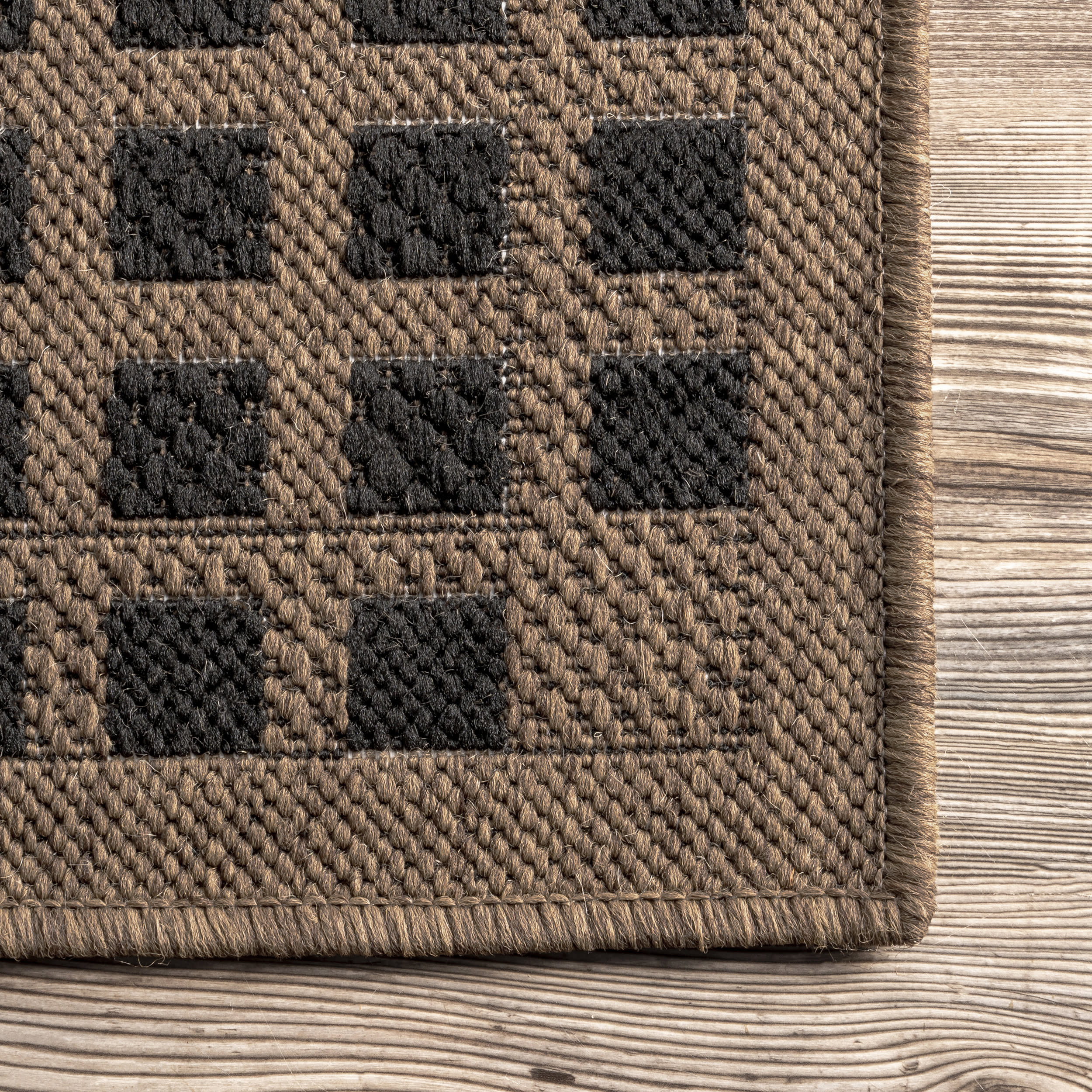 Striated Bordered Indoor/Outdoor Rug | Brown - Image 3