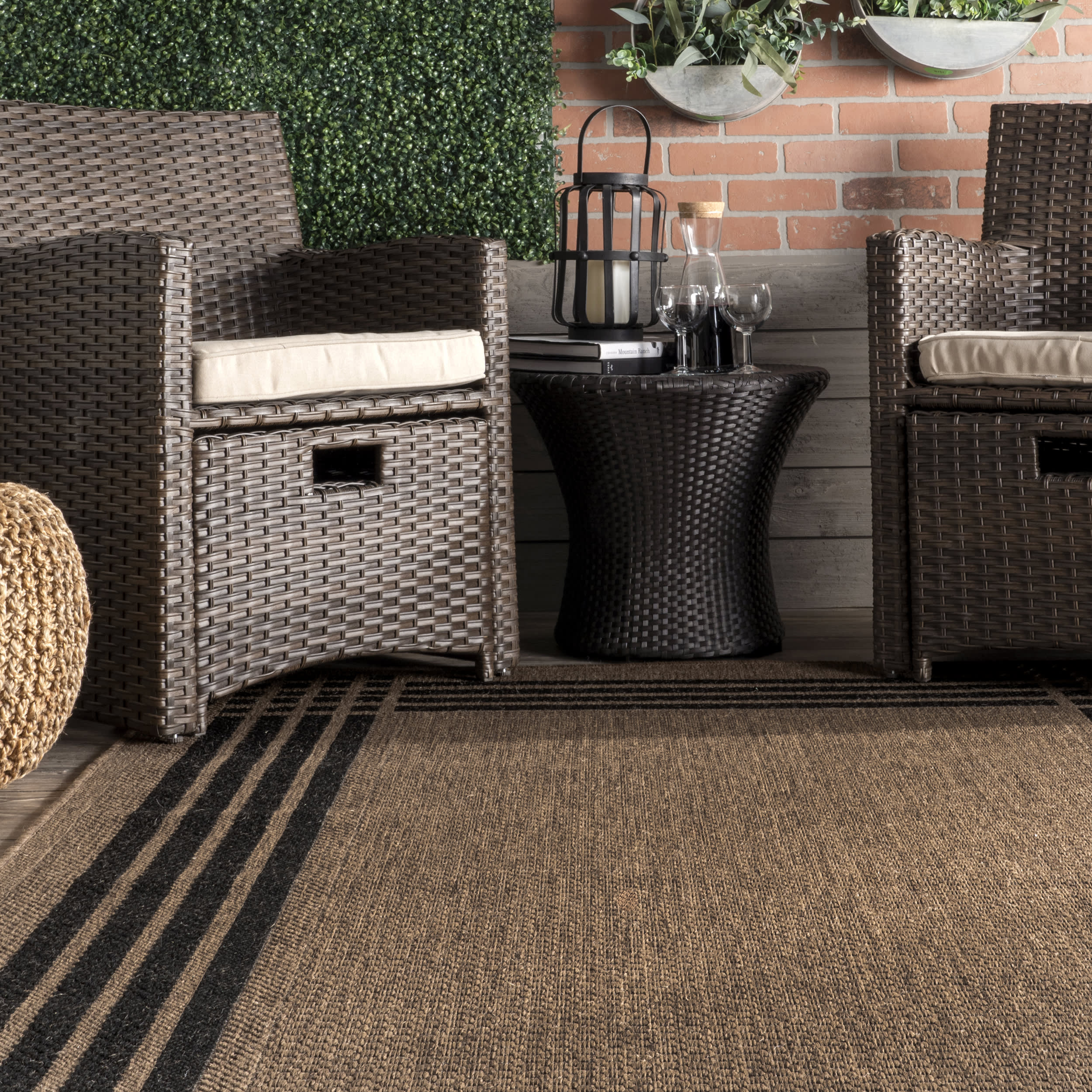 Striated Bordered Indoor/Outdoor Rug | Brown - Image 4