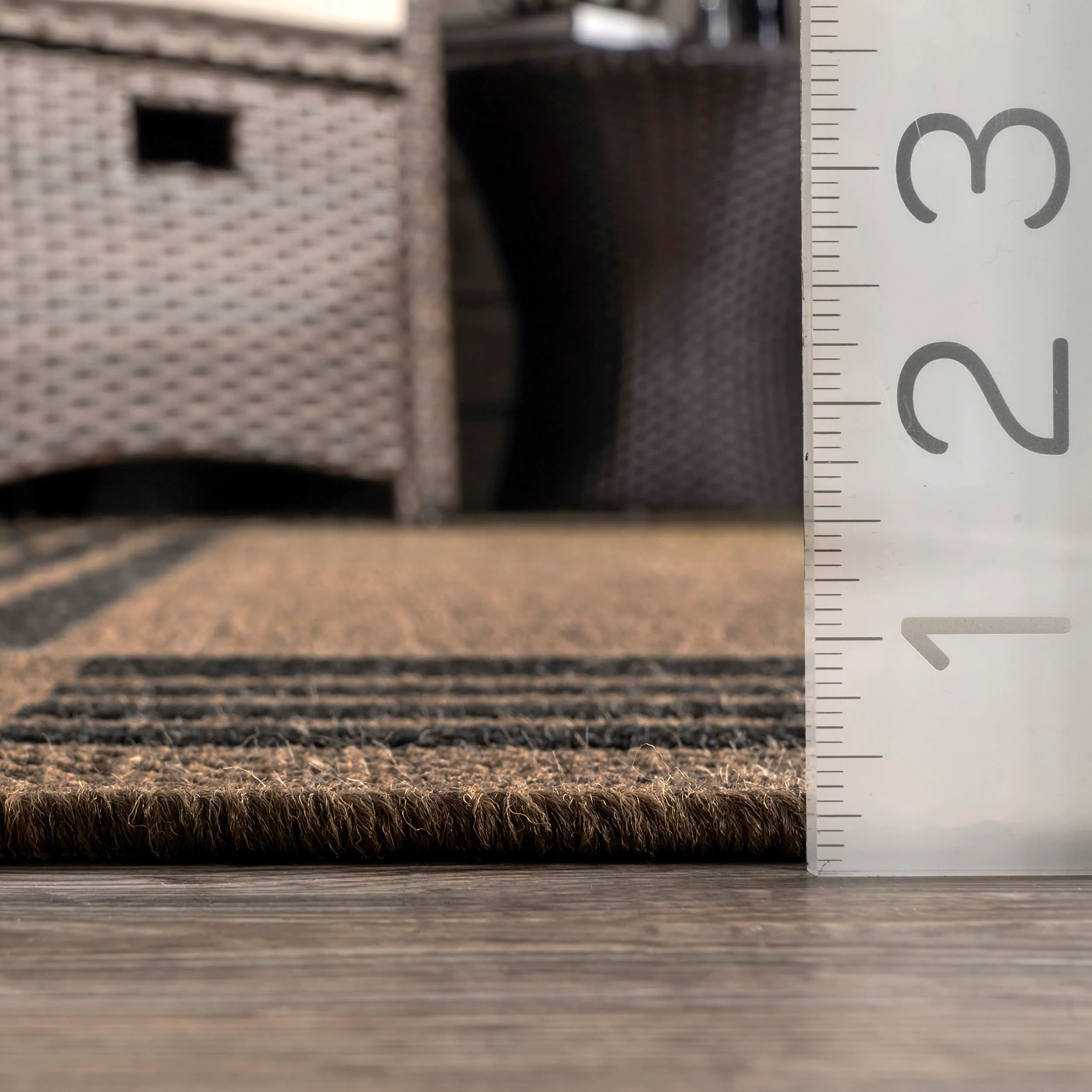 Striated Bordered Indoor/Outdoor Rug | Brown - Image 5