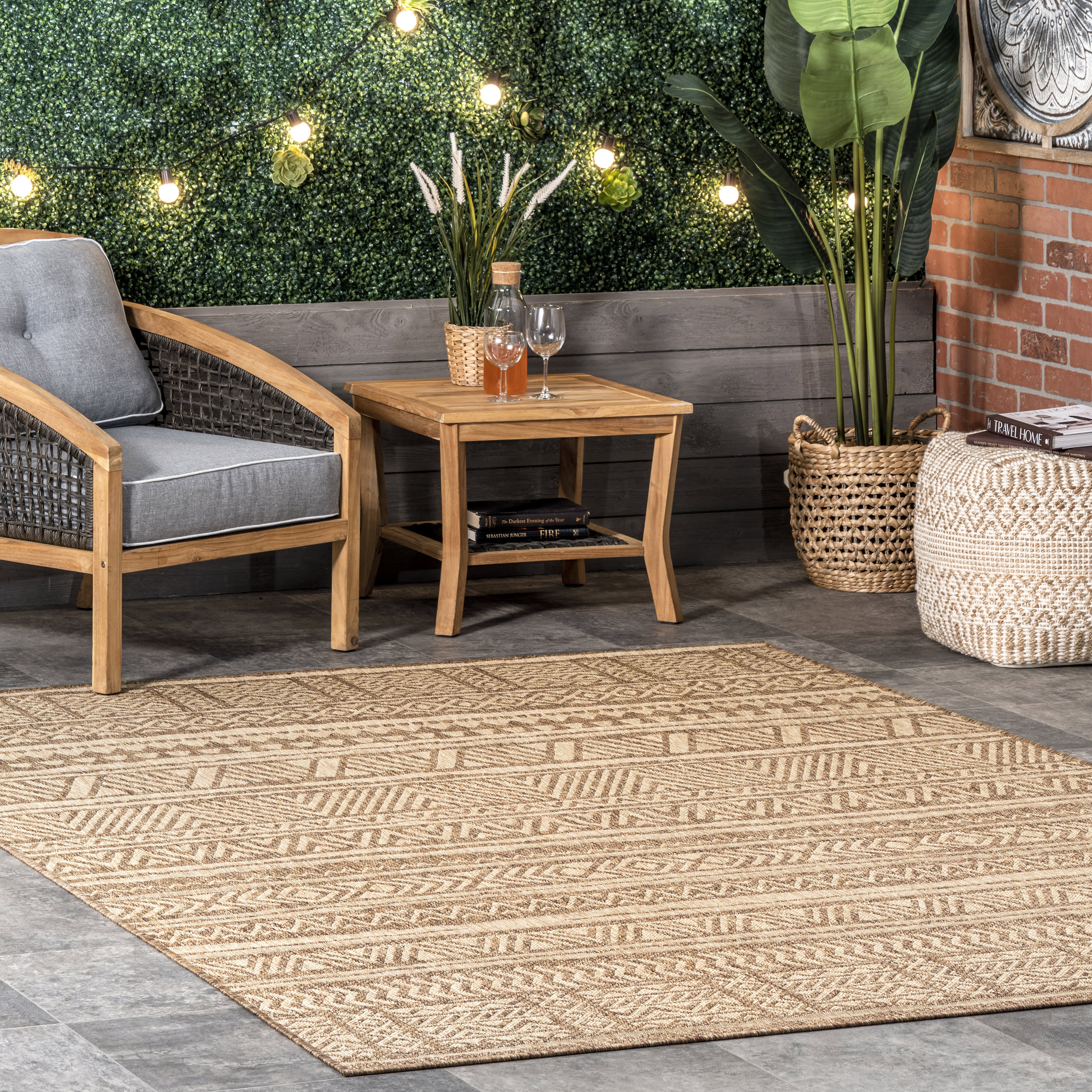 Striped Banded Indoor/Outdoor Rug | Brown - Image 2