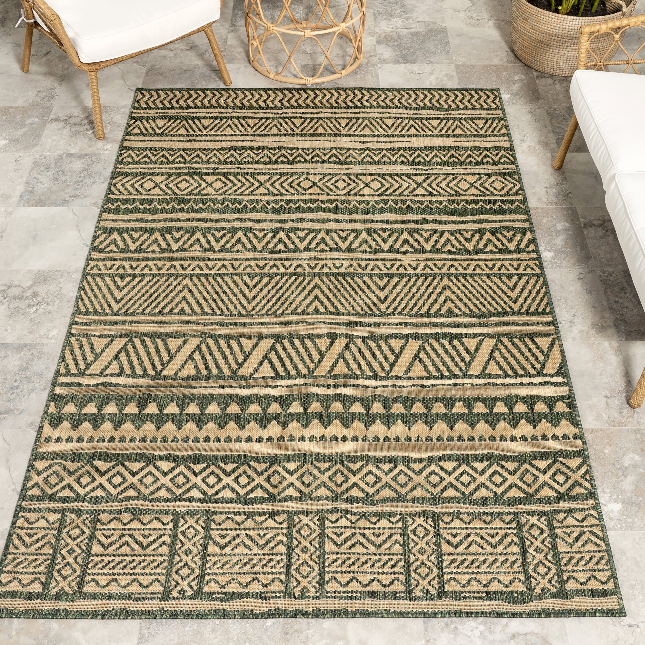 Striped Banded Indoor/Outdoor Rug | Green - Image 2