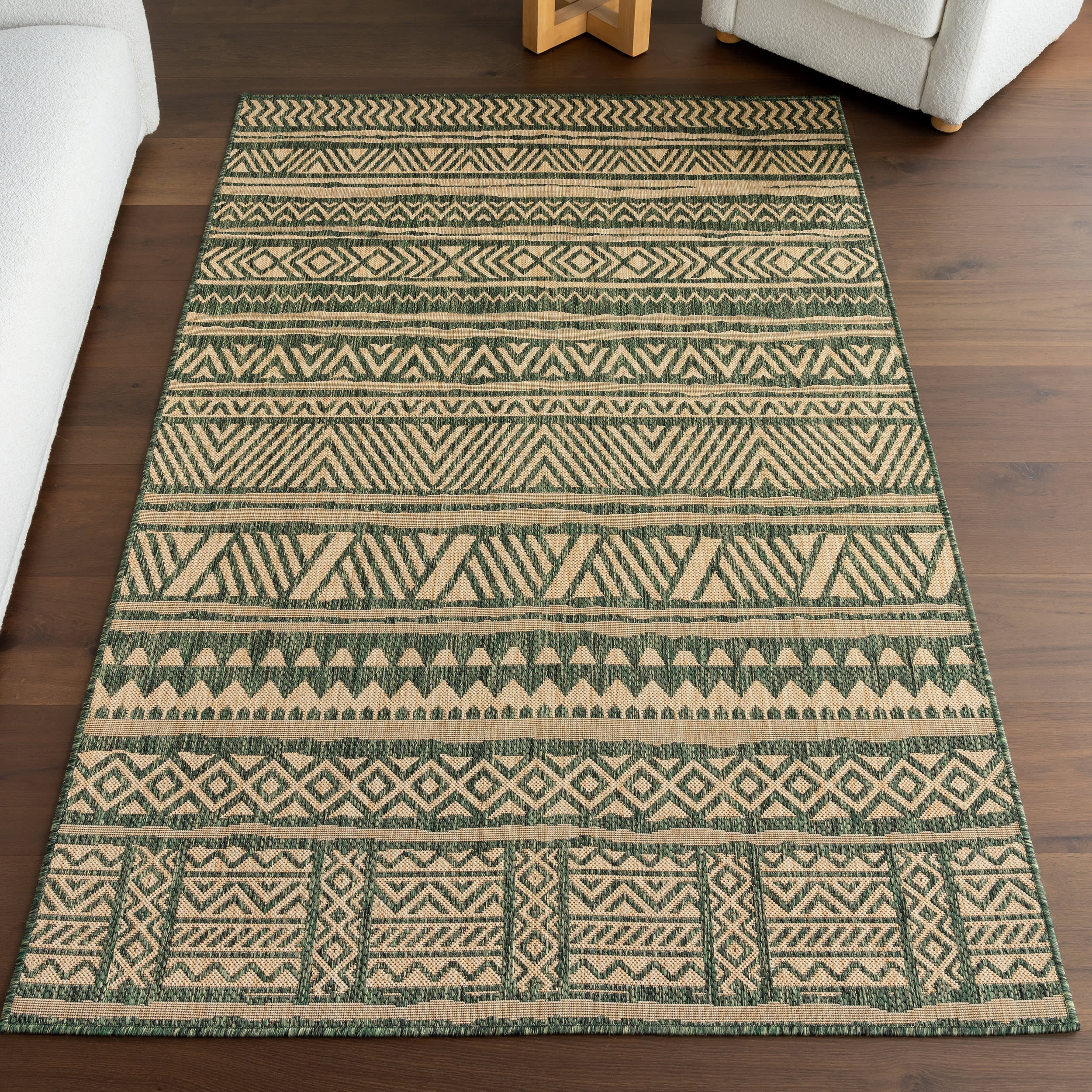 Striped Banded Indoor/Outdoor Rug | Green - Image 7