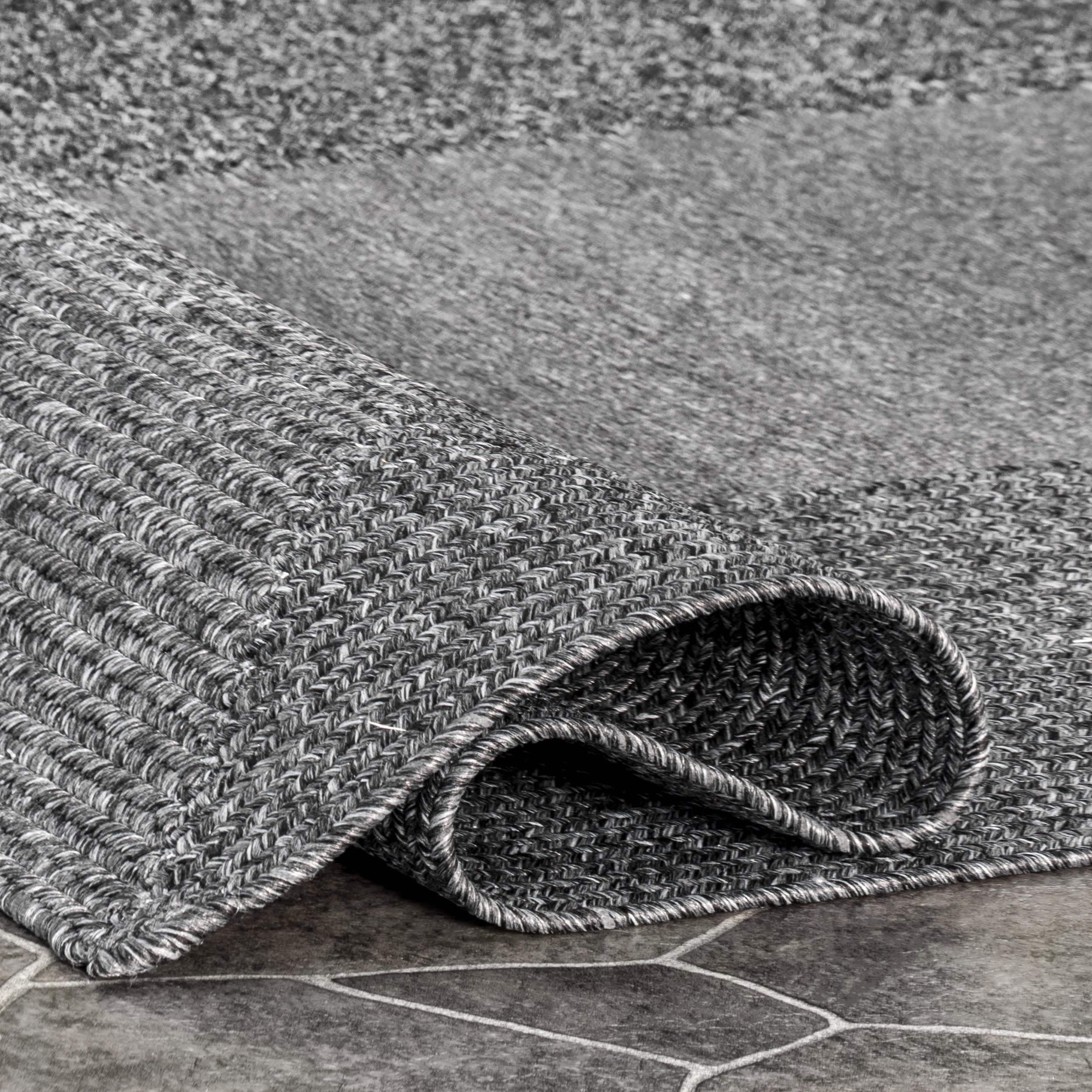 Striped Border Braided Indoor/Outdoor Rug | Charcoal - Image 2