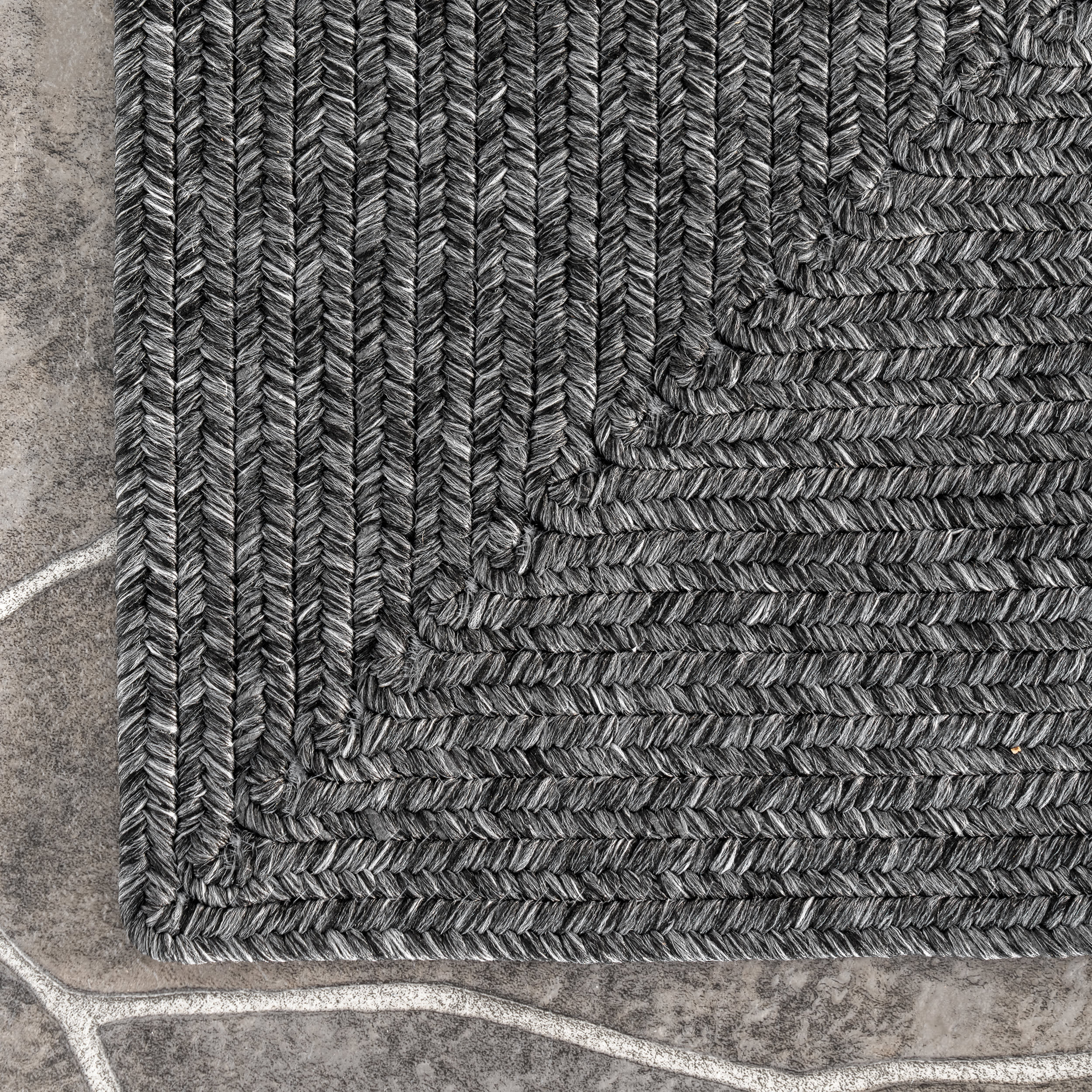 Striped Border Braided Indoor/Outdoor Rug | Charcoal - Image 3