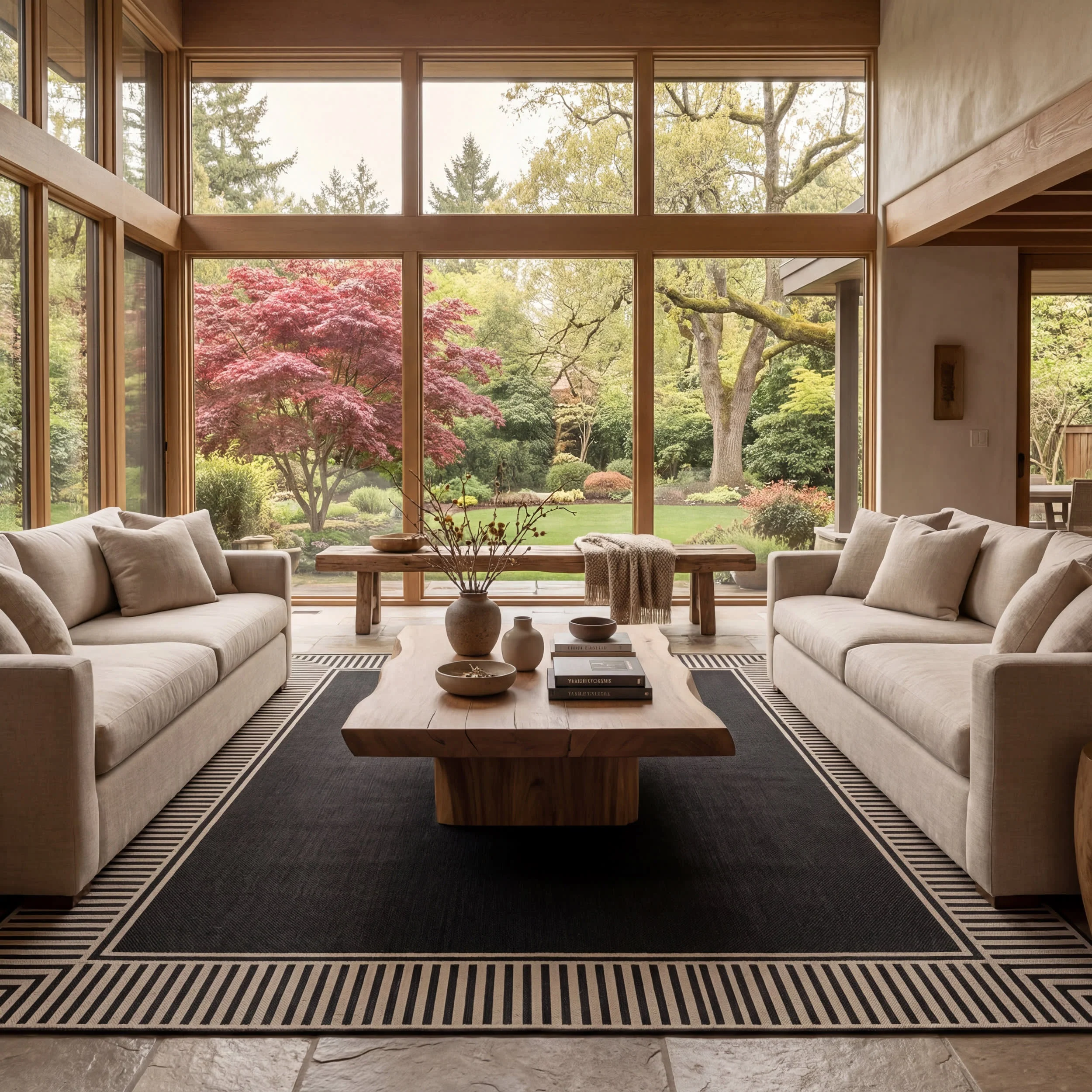 Striped Border Indoor/Outdoor Flatweave Rug | Black - Image 2