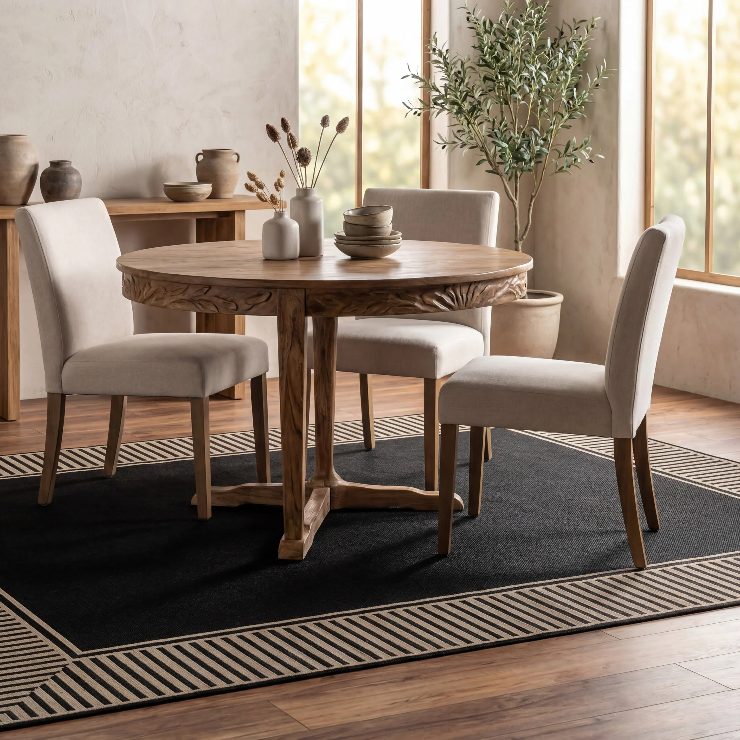 Striped Border Indoor/Outdoor Flatweave Rug | Black - Image 6