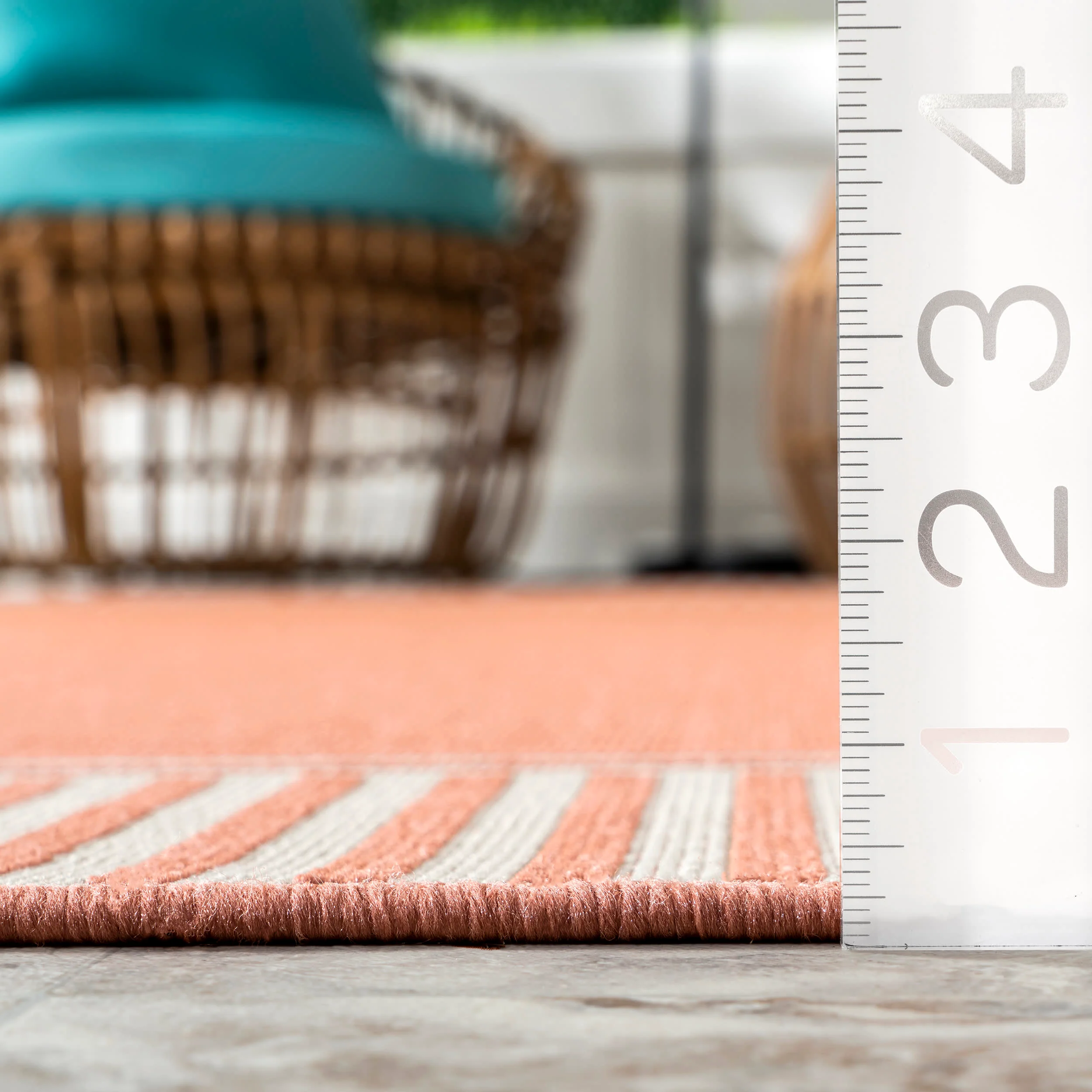 Striped Border Indoor/Outdoor Flatweave Rug | Coral - Image 5