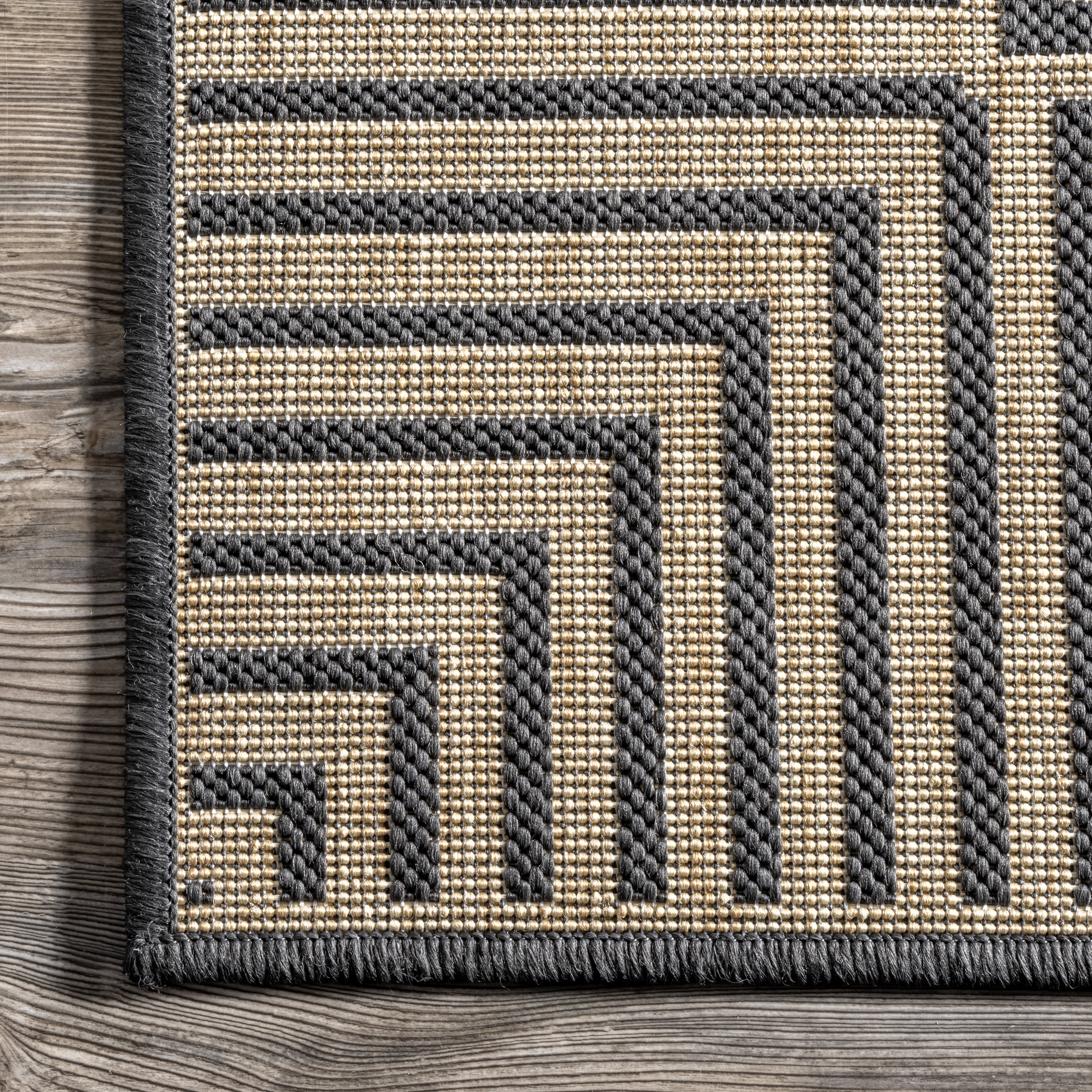 Striped Border Indoor/Outdoor Flatweave Rug | Dark Grey - Image 3