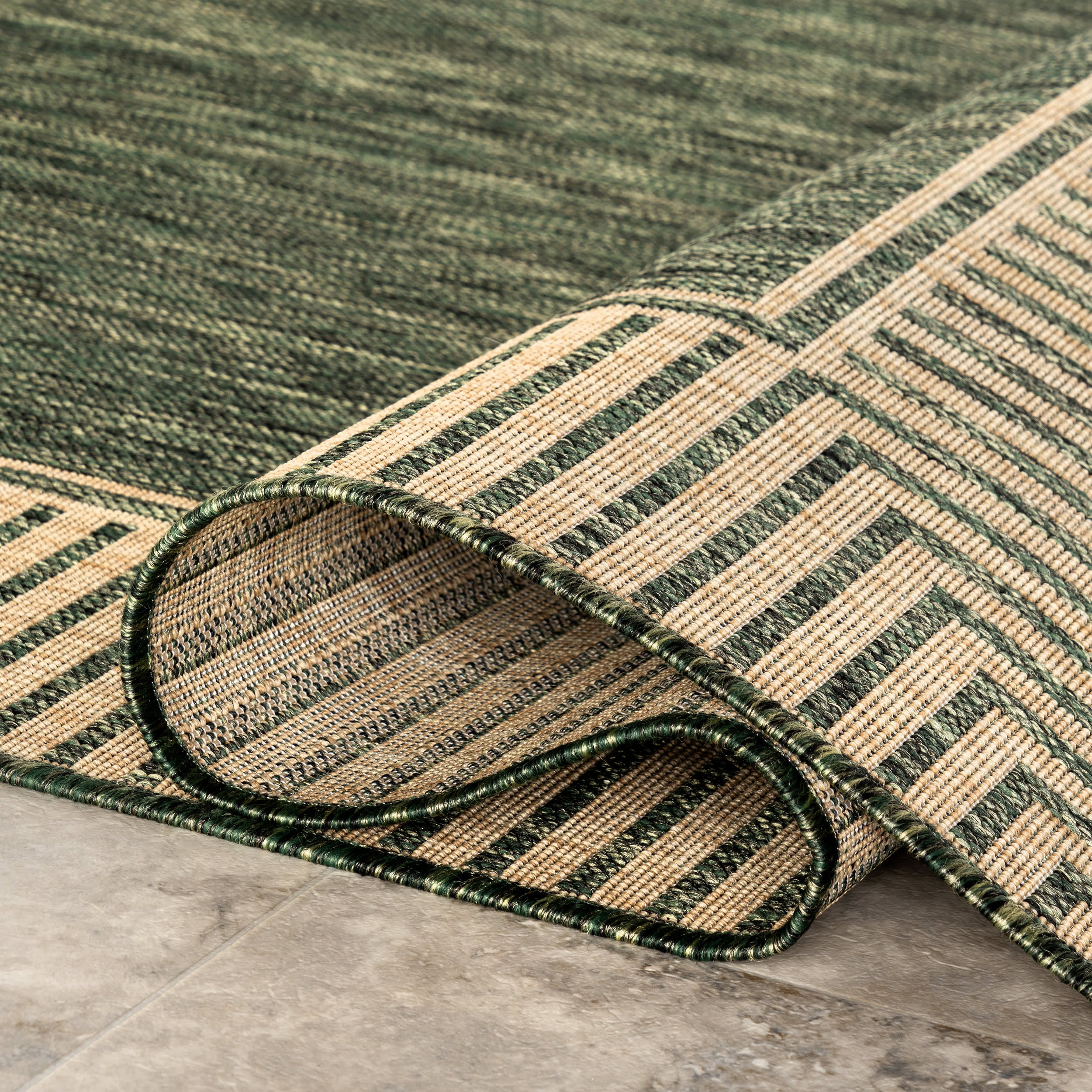 Striped Border Indoor/Outdoor Flatweave Rug | Green - Image 10